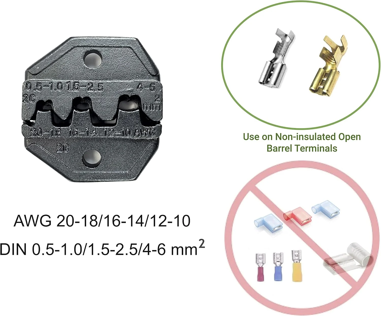 ابزار پرس سرسیم چنگکی جغجغه ای با عملکرد موازی برای ترمینال های غیر عایق باز AWG 20-18/16-14/12-10