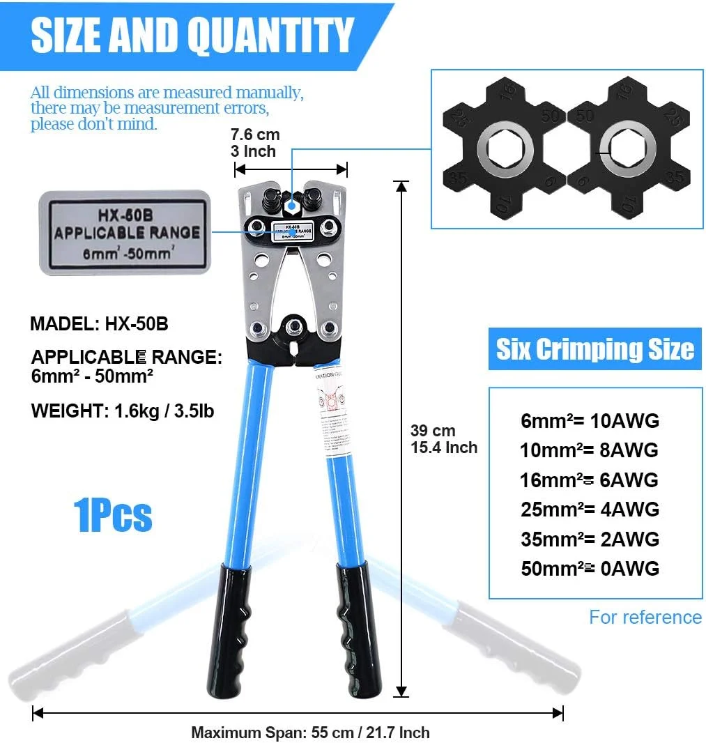 Glarks 2 عدد ابزار پرس سرسیم، انبر پرس کابلشو، انبر سیم لخت کن برقی جغجغه ای Cu/Al با سیم چین برای برش و پرس کابل های 10، 8، 6، 4، 2، 1/0 AWG