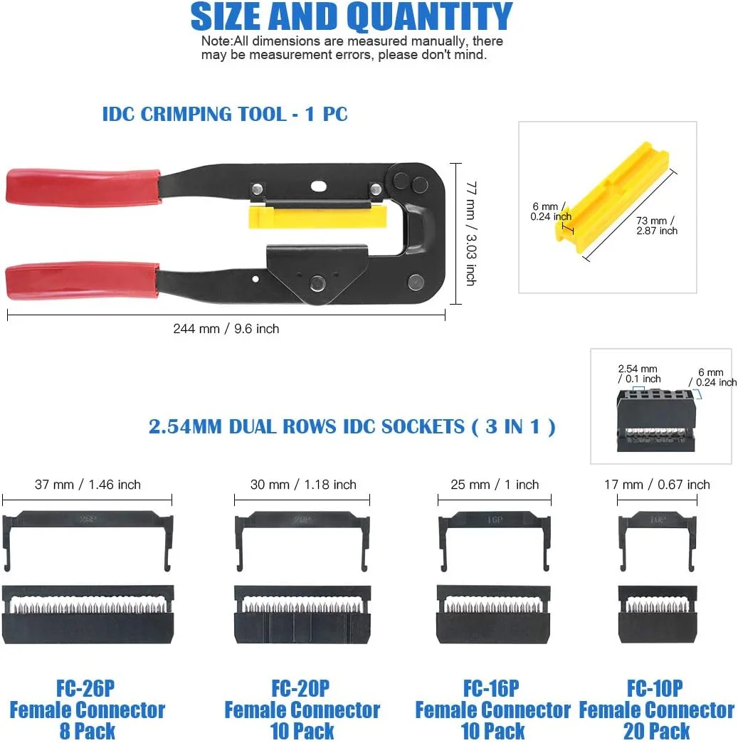 ابزار پرس IDC حرفه ای Glarks با 48 عدد سوکت IDC دو ردیفه با گام 2.54 میلی متر، آداپتور اتصال مستطیلی هدر مادگی 10 16 20 26 پین برای کابل روبانی تخت ابزار پرس IDC حرفه ای Glarks با 48 عدد سوکت IDC دو ردیفه با گام 2.54 میلی متر، آداپتور اتصال مستطیلی هدر مادگی 10 16 20 26 پین برای کابل روبانی تخت