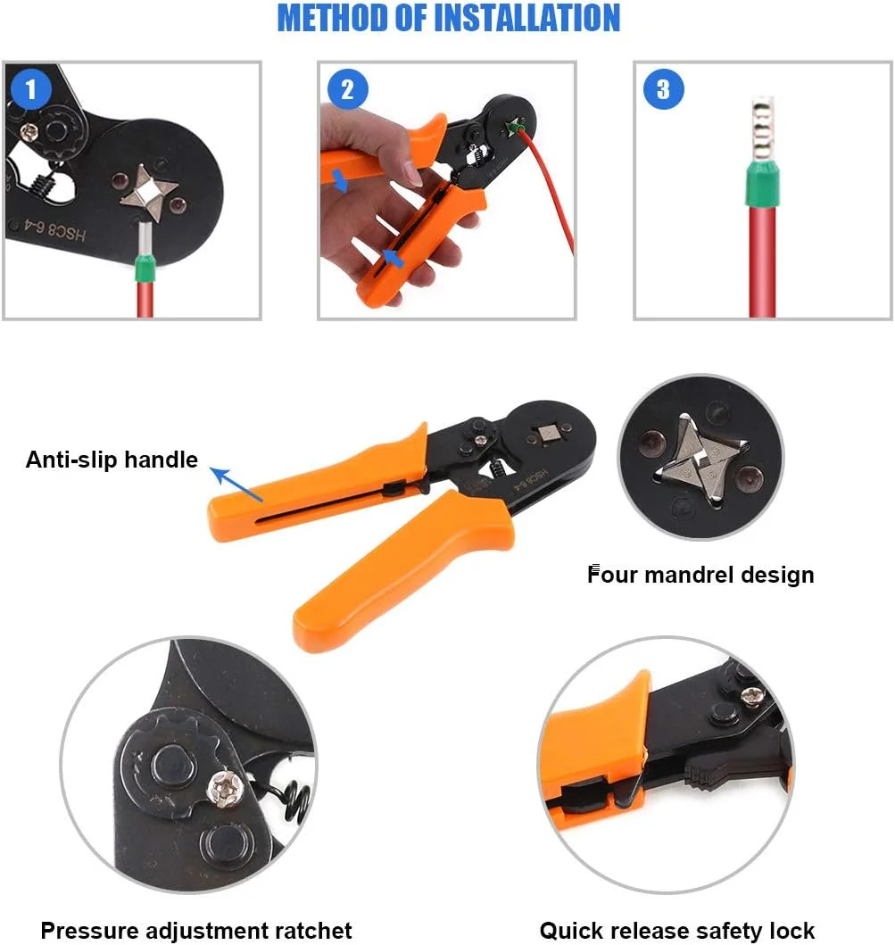 مجموعه ابزار پرس سرسیم Glarks، انبر پرس ترمینال سیم سرسیم به همراه 800 عدد ترمینال سرسیم عایق دار 0.25-6.0mm²، AWG 23-10 و یک سیم لخت کن 10-22 AWG برای پروژه های سیم کشی