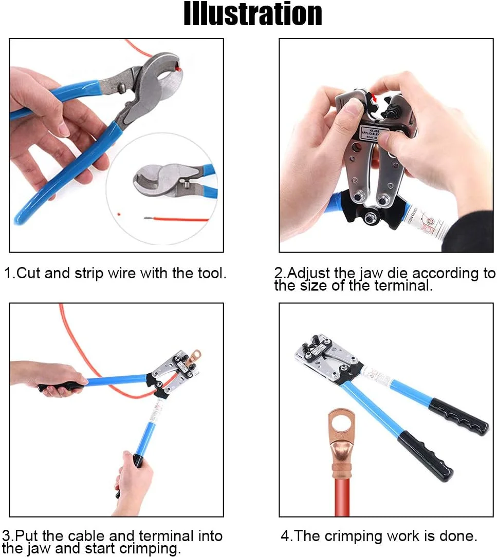 Glarks 2 عدد ابزار پرس سرسیم، انبر پرس کابلشو، انبر سیم لخت کن برقی جغجغه ای Cu/Al با سیم چین برای برش و پرس کابل های 10، 8، 6، 4، 2، 1/0 AWG