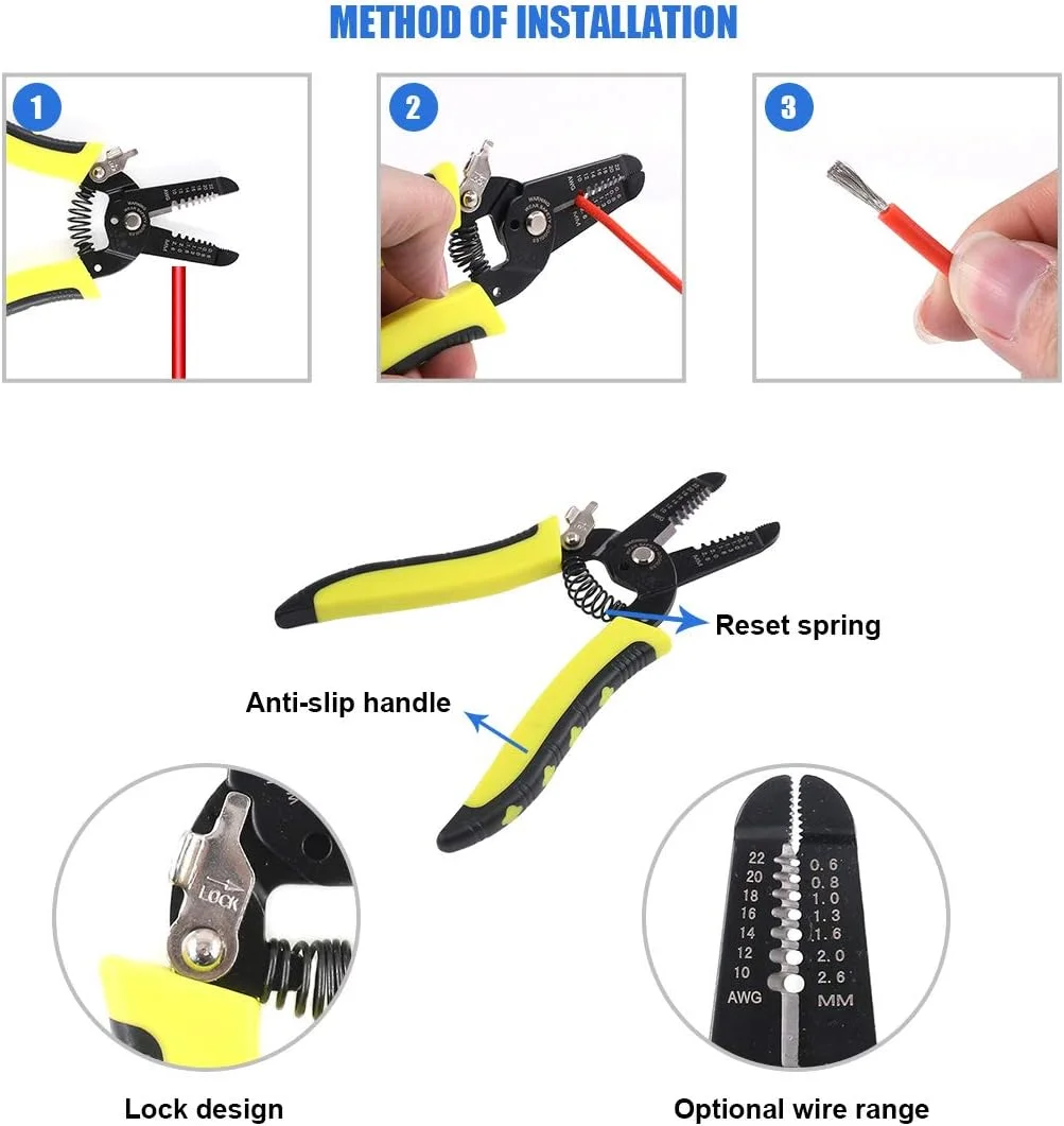 مجموعه ابزار پرس سرسیم Glarks، انبر پرس ترمینال سیم سرسیم به همراه 800 عدد ترمینال سرسیم عایق دار 0.25-6.0mm²، AWG 23-10 و یک سیم لخت کن 10-22 AWG برای پروژه های سیم کشی