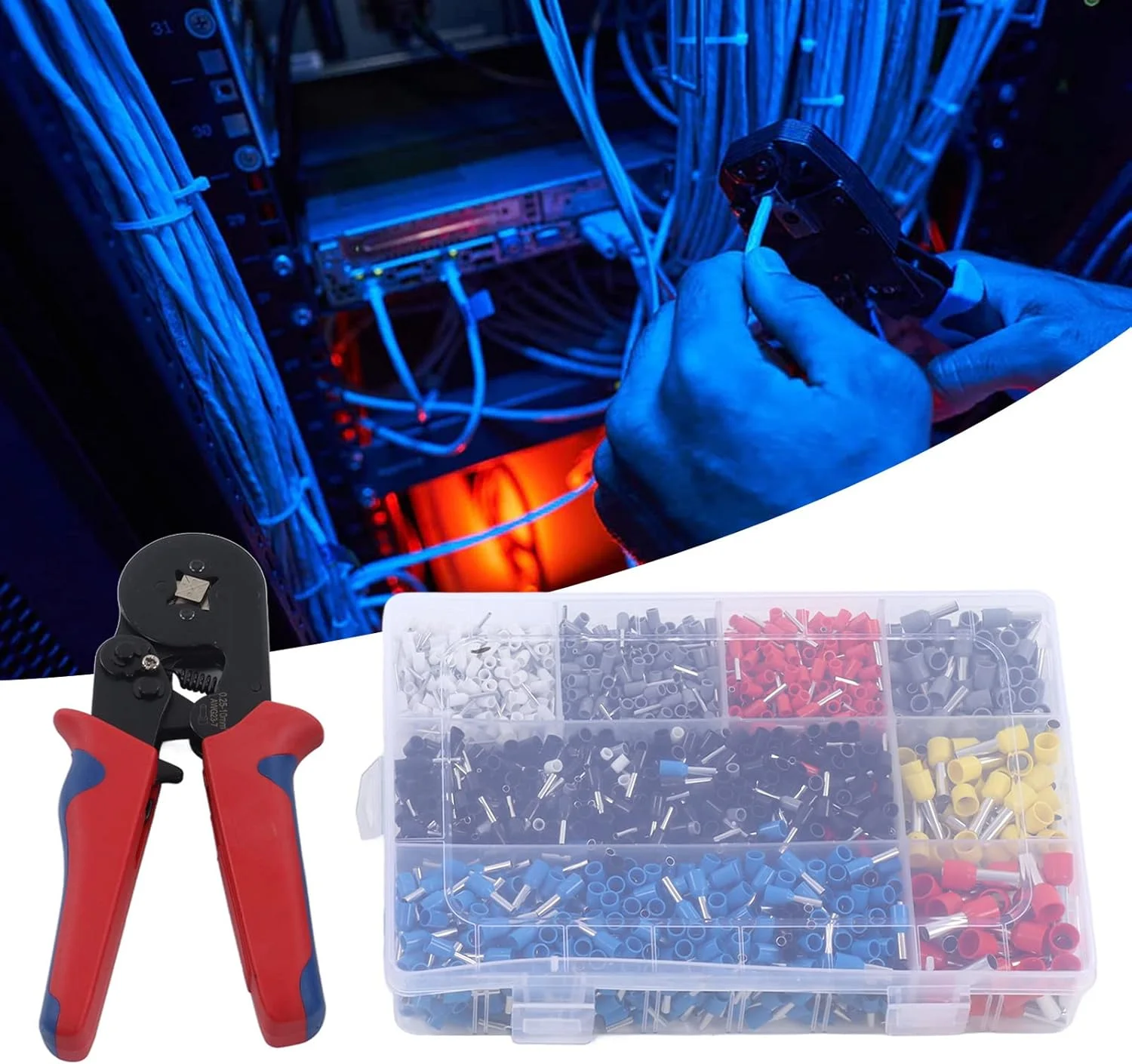 ابزار سیم‌کشی و پرس، ست انبر پرس اتصال قوی فولاد کربنی، مس + PVC، دسته ارگونومیک، 1800 عدد/ست مناسب برای تعمیرات الکتریکی