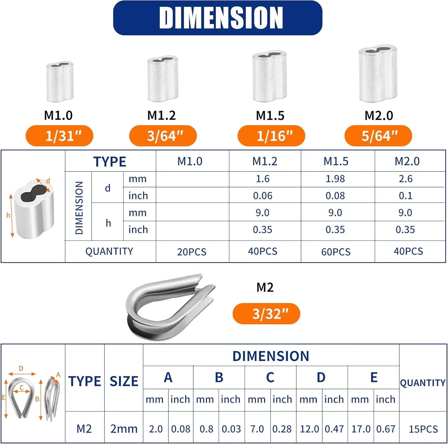ابزار پرس سیم بکسل تا قطر 2.2 میلی‌متر به همراه 160 عدد بست آلومینیومی دو لول در 4 سایز و 15 عدد انگشتی استیل