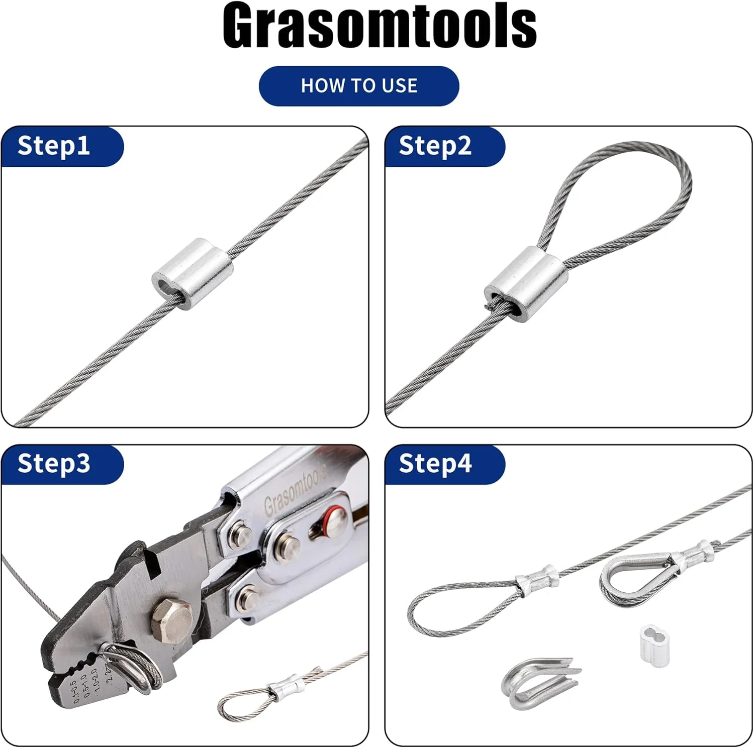 ابزار پرس سیم بکسل تا قطر 2.2 میلی‌متر به همراه 160 عدد بست آلومینیومی دو لول در 4 سایز و 15 عدد انگشتی استیل