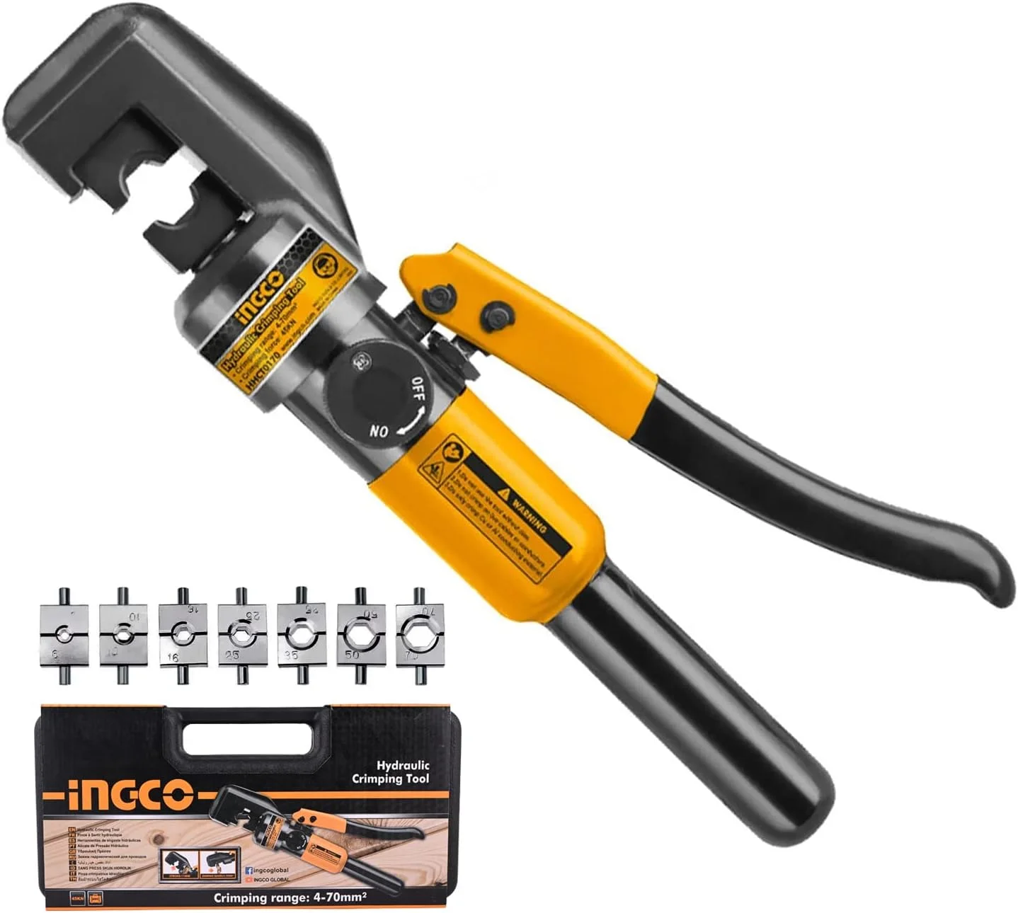 ابزار پرس هیدرولیک و برش کابل اینکو مدل HHCT0170، مناسب برای کابل های برق، جعبه ابزار سنگین با قالب