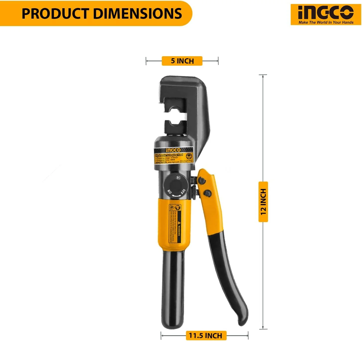 ابزار پرس هیدرولیک و برش کابل اینکو مدل HHCT0170، مناسب برای کابل های برق، جعبه ابزار سنگین با قالب