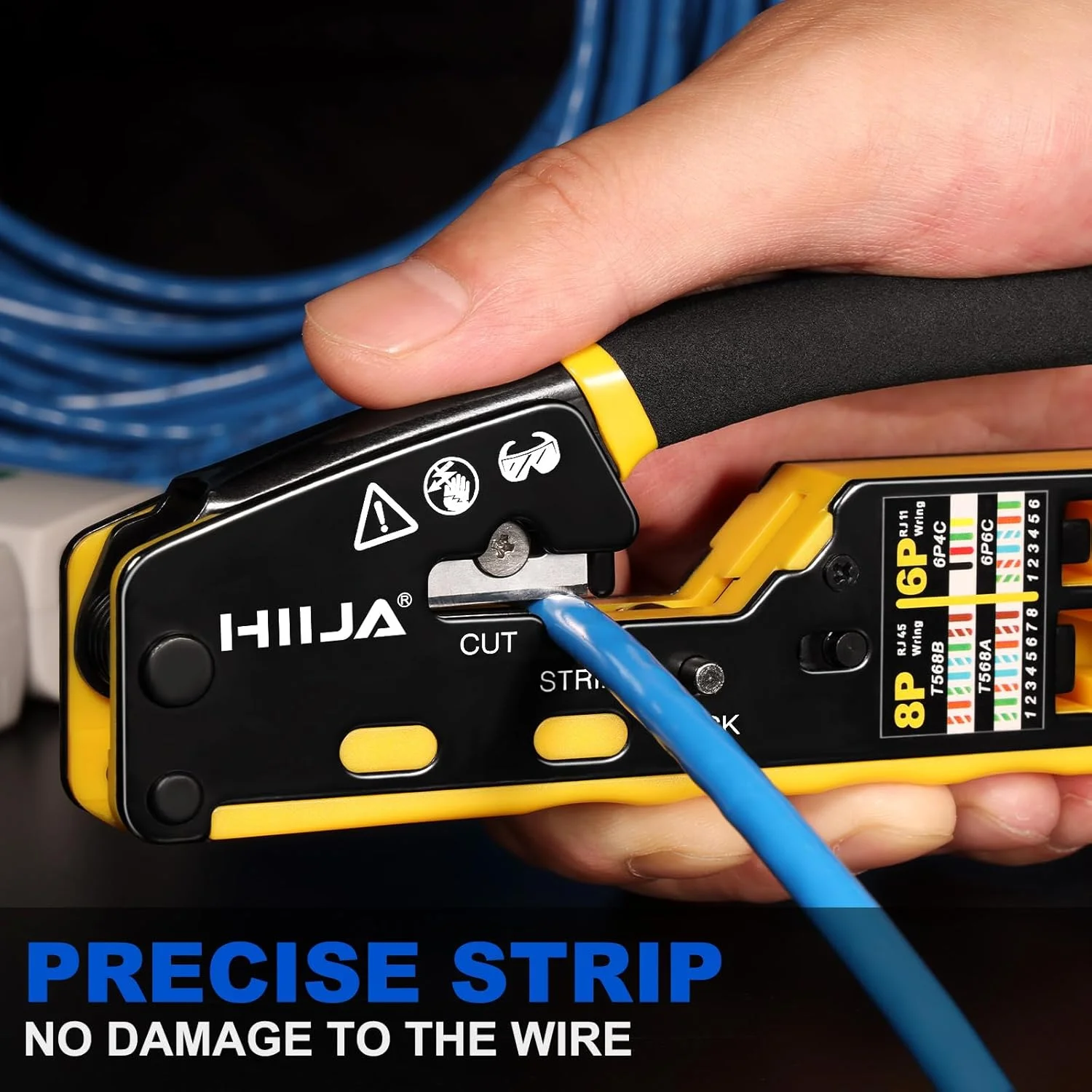ابزار پرس RJ45 Hiija، ابزار پرس Cat6 عبوری، ابزار همه کاره پرس اترنت با تستر کابل شبکه، 50 عدد کانکتور Cat6، 50 عدد روکش، سیم لخت کن کوچک