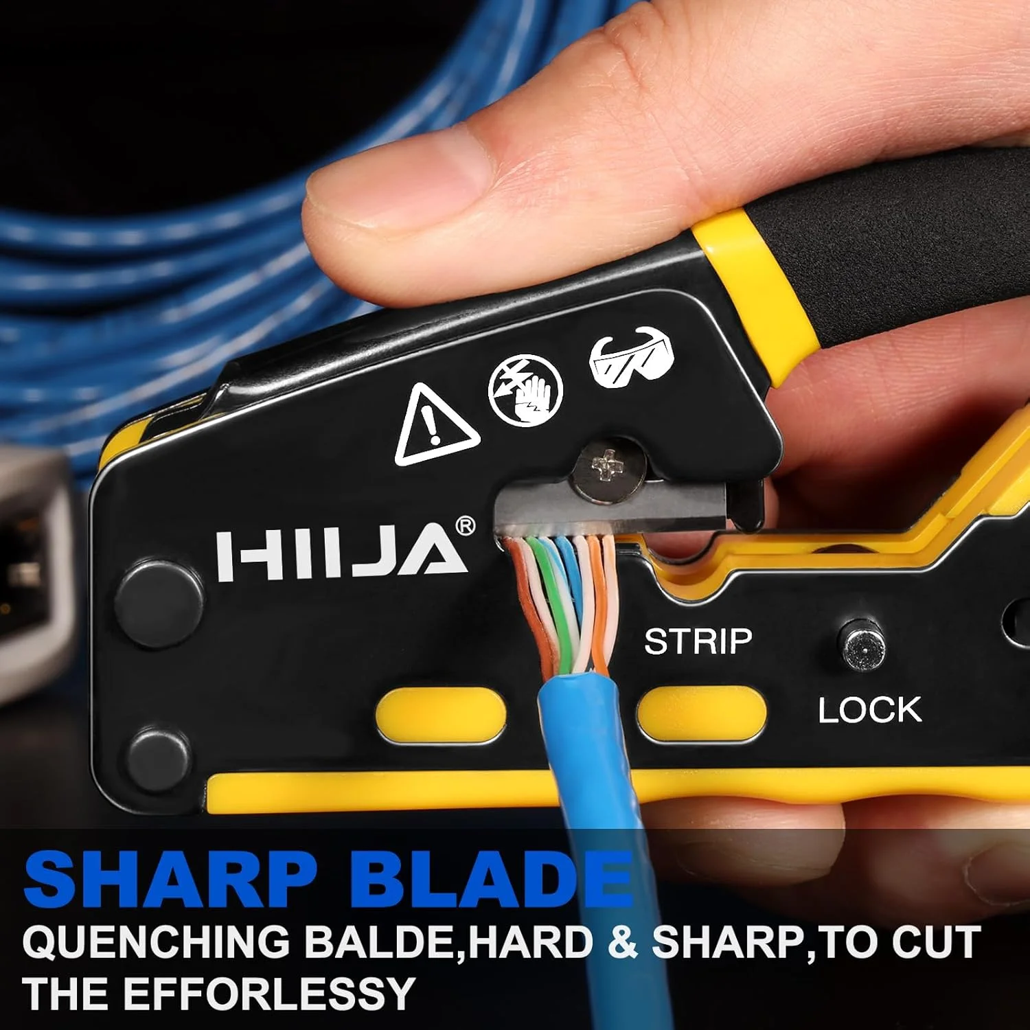 ابزار پرس RJ45 Hiija، ابزار پرس Cat6 عبوری، ابزار همه کاره پرس اترنت با تستر کابل شبکه، 50 عدد کانکتور Cat6، 50 عدد روکش، سیم لخت کن کوچک