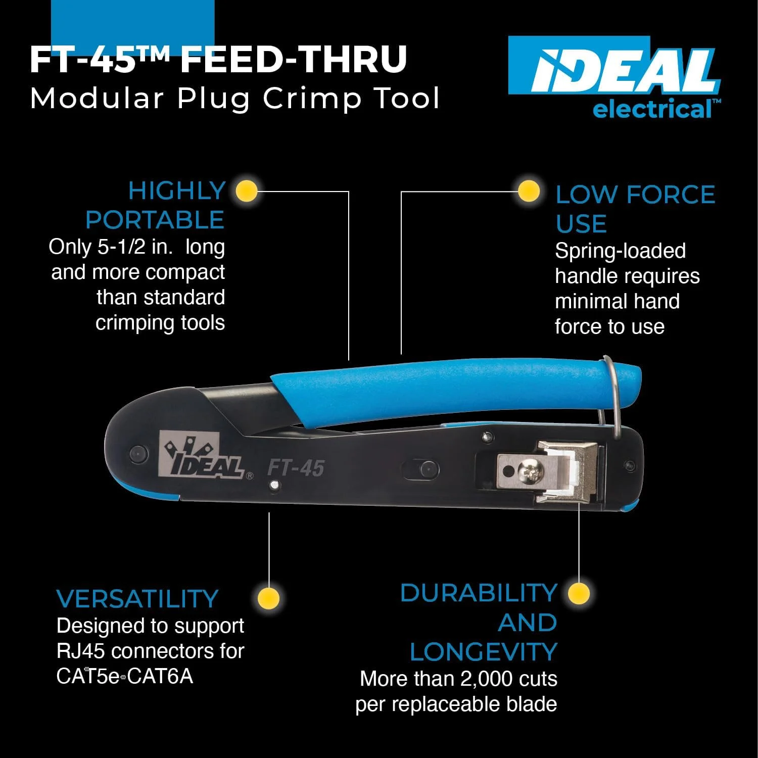 ابزار پرس پلاگ ماژولار IDEAL Industries, Inc. 30-495 FT-45 Feed-Thru برای کانکتورهای CAT5e، CAT6، CAT6A RJ-45، سایز 5 1/2 اینچ، 1 عدد ابزار پرس پلاگ ماژولار IDEAL Industries, Inc. 30-495 FT-45 Feed-Thru برای کانکتورهای CAT5e، CAT6، CAT6A RJ-45، سایز 5 1/2 اینچ، 1 عدد