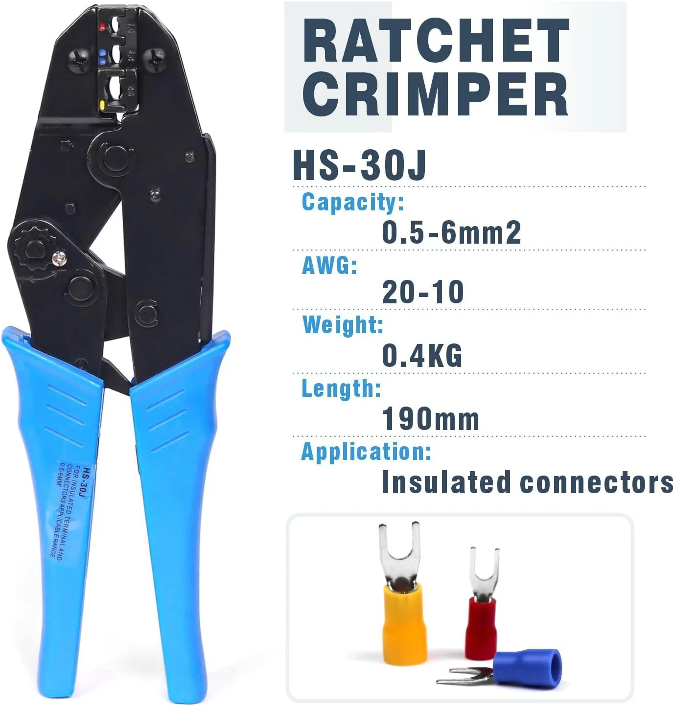 ابزار پرس سرسیم روکش دار حرفه ای WEKESIGO HS-30J، ابزار پرس سیم، انبر پرس سیم 20-10AWG (0.5-6mm²)