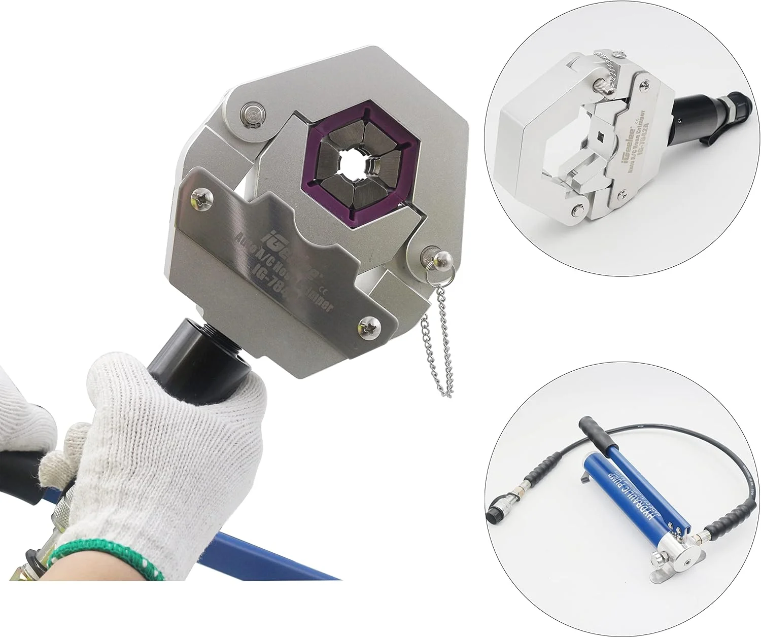 ابزار پرس شیلنگ هیدرولیک دستی A/C، ابزار پرس شیلنگ A/C خودرو برای شیلنگ های تهویه مطبوع BH و اتصالات A/C Beadlock (IG-7842P)