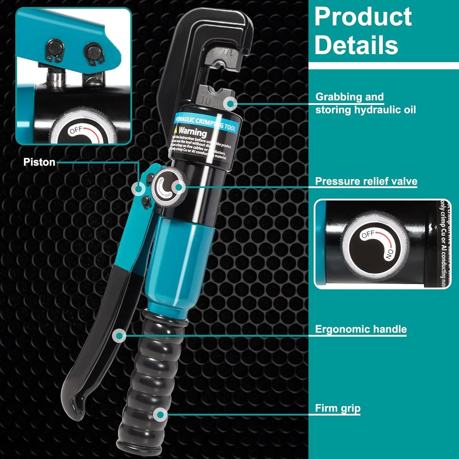 ابزار پرس هیدرولیک، پرس 10 تنی برای سیم 12-2/0 AWG، کابل باتری و سرکابل، با 9 قالب برای ترمینال های سیم، نرده و پرس سرکابل