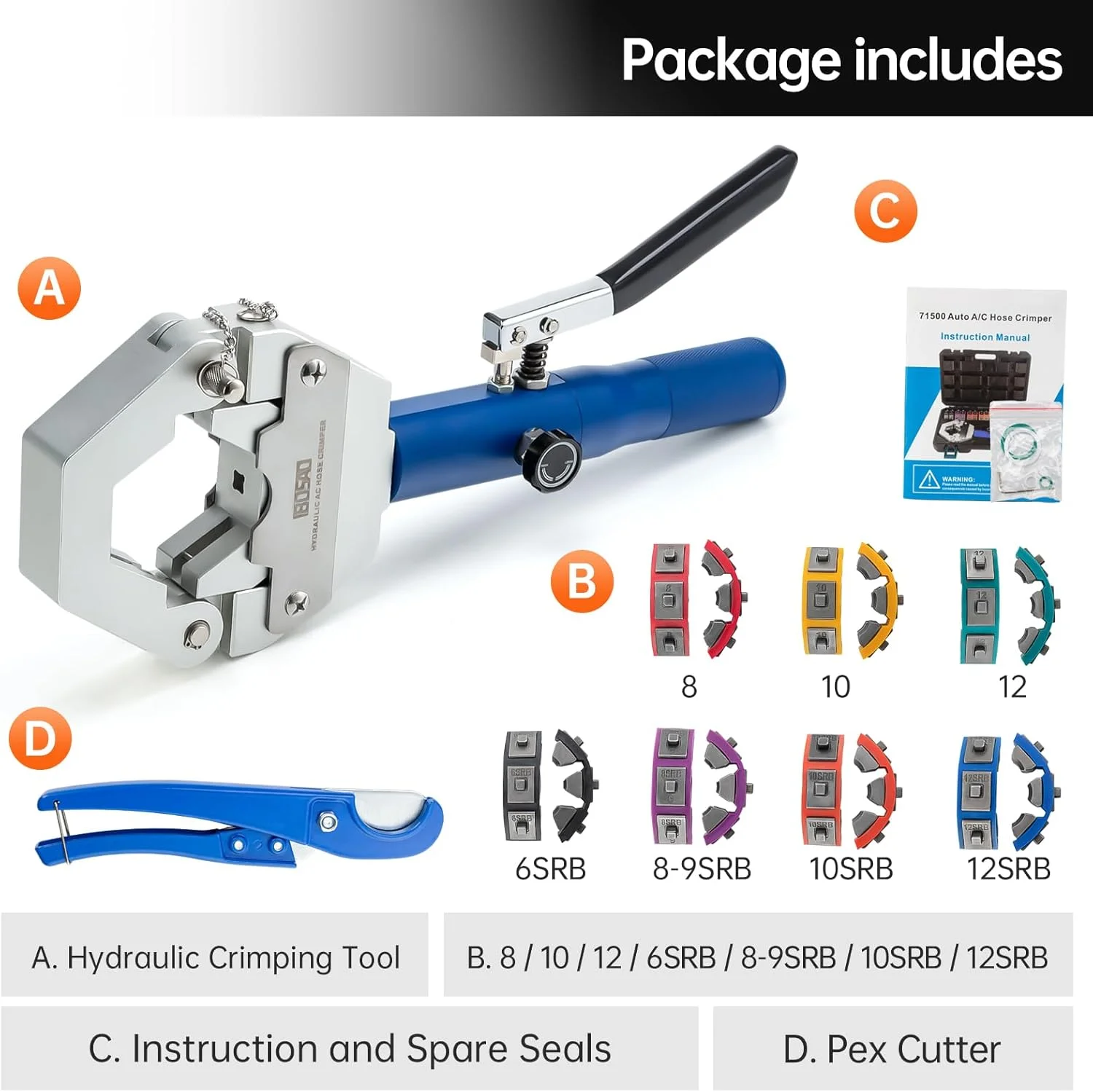ابزار پرس شیلنگ هیدرولیک کولر IBOSAD مدل Hydra-Krimp 71500، کیت دستی پرس شیلنگ A/C، ابزار پرس شیلنگ هیدرولیک دستی تعمیر تهویه مطبوع برای شیلنگ کولر BH و اتصالات Beadlock A/C