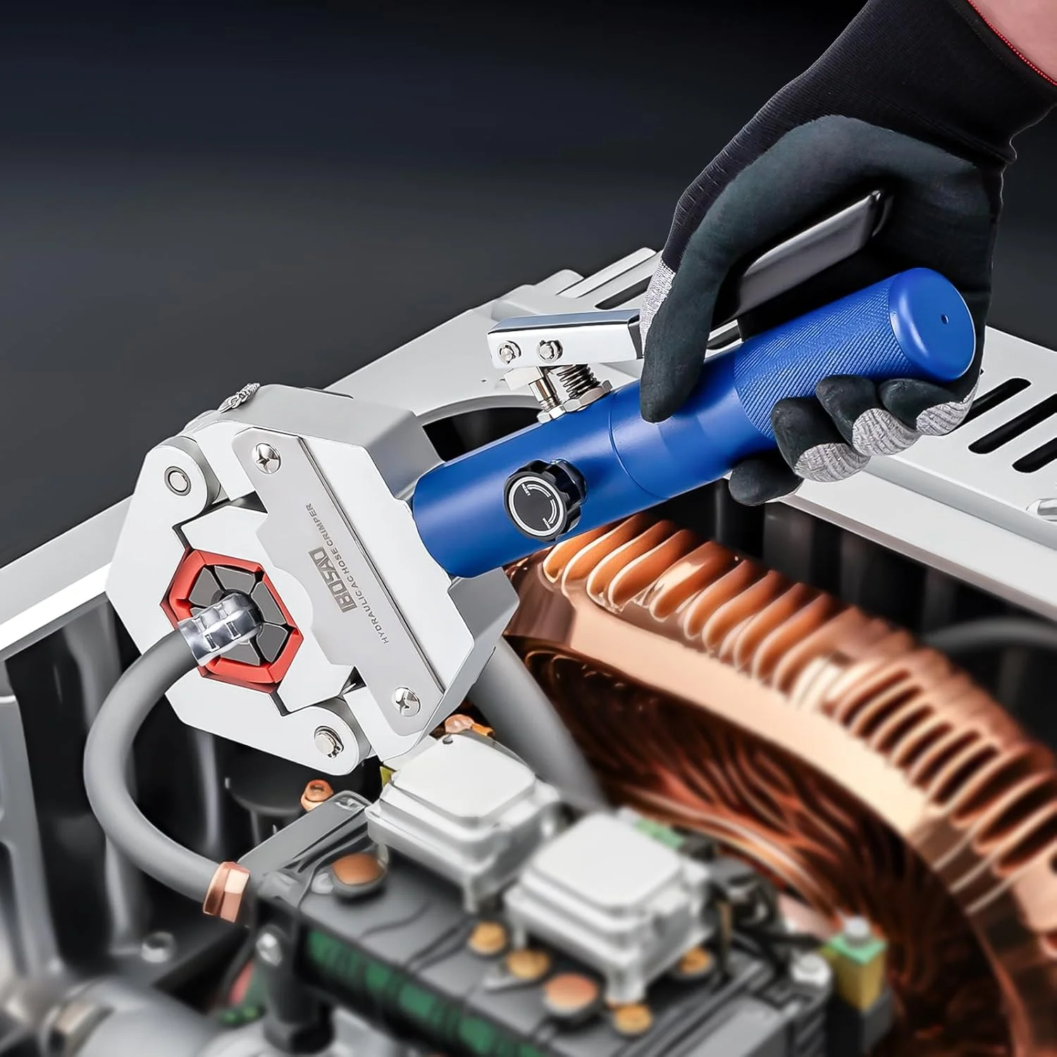 ابزار پرس شیلنگ هیدرولیک کولر IBOSAD مدل Hydra-Krimp 71500، کیت دستی پرس شیلنگ A/C، ابزار پرس شیلنگ هیدرولیک دستی تعمیر تهویه مطبوع برای شیلنگ کولر BH و اتصالات Beadlock A/C