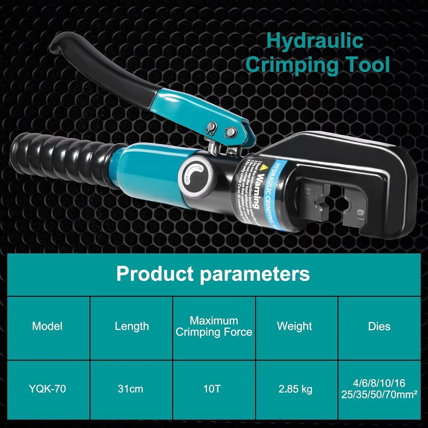 ابزار پرس هیدرولیک، پرس 10 تنی برای سیم 12-2/0 AWG، کابل باتری و سرکابل، با 9 قالب برای ترمینال های سیم، نرده و پرس سرکابل