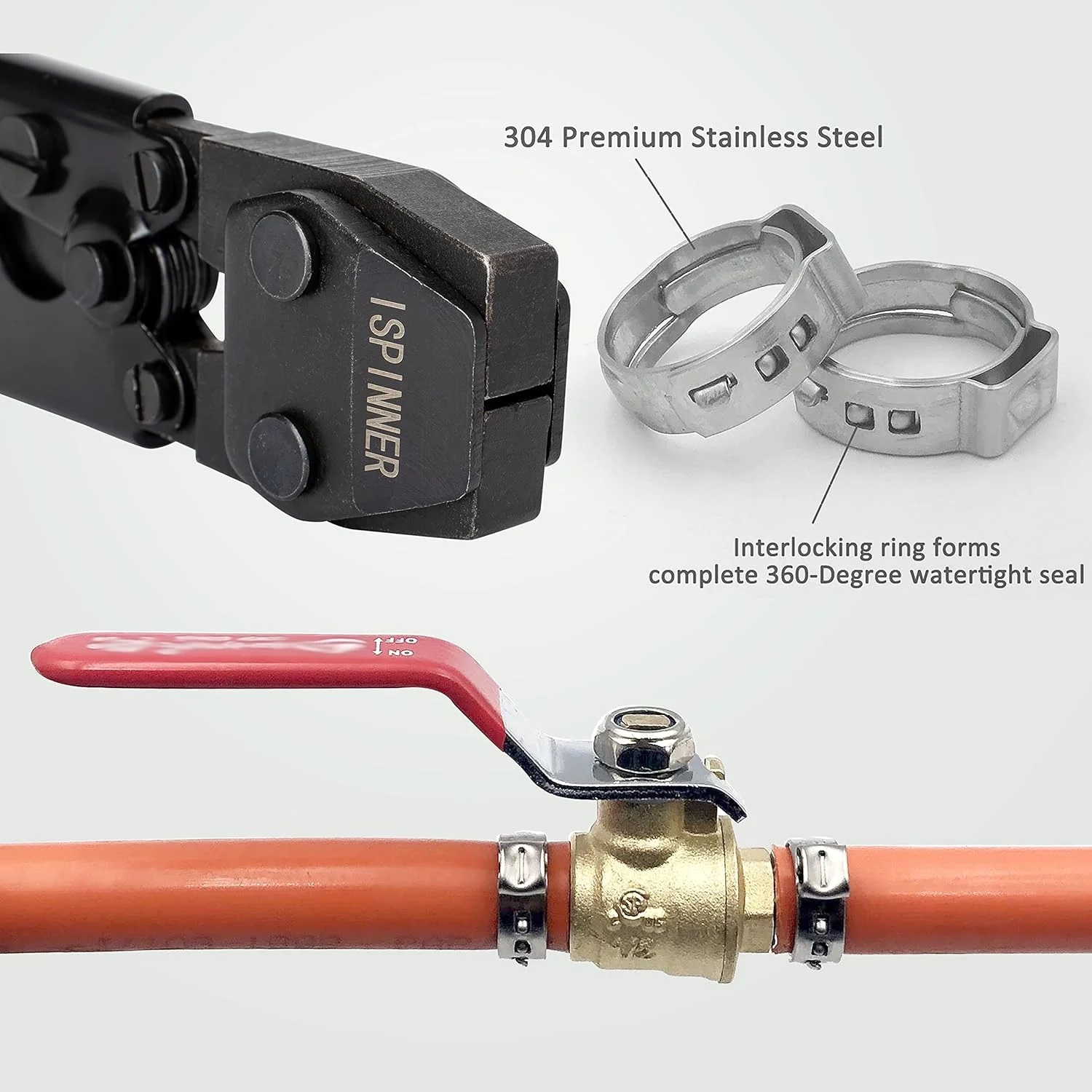 ابزار پرس PEX، ابزار پرس بست PEX برای بست های استیل ضد زنگ PEX از 3/8 اینچ تا 1 اینچ، به همراه 40 عدد حلقه پرس PEX 3/8 اینچ، 1/2 اینچ، 3/4 اینچ، 1 اینچ