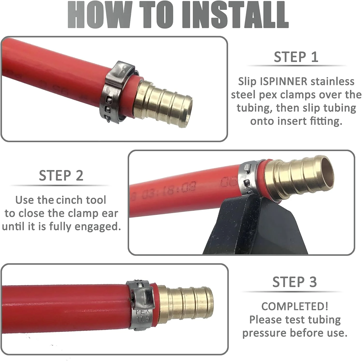 ابزار پرس PEX، ابزار پرس بست PEX برای بست های استیل ضد زنگ PEX از 3/8 اینچ تا 1 اینچ، به همراه 40 عدد حلقه پرس PEX 3/8 اینچ، 1/2 اینچ، 3/4 اینچ، 1 اینچ