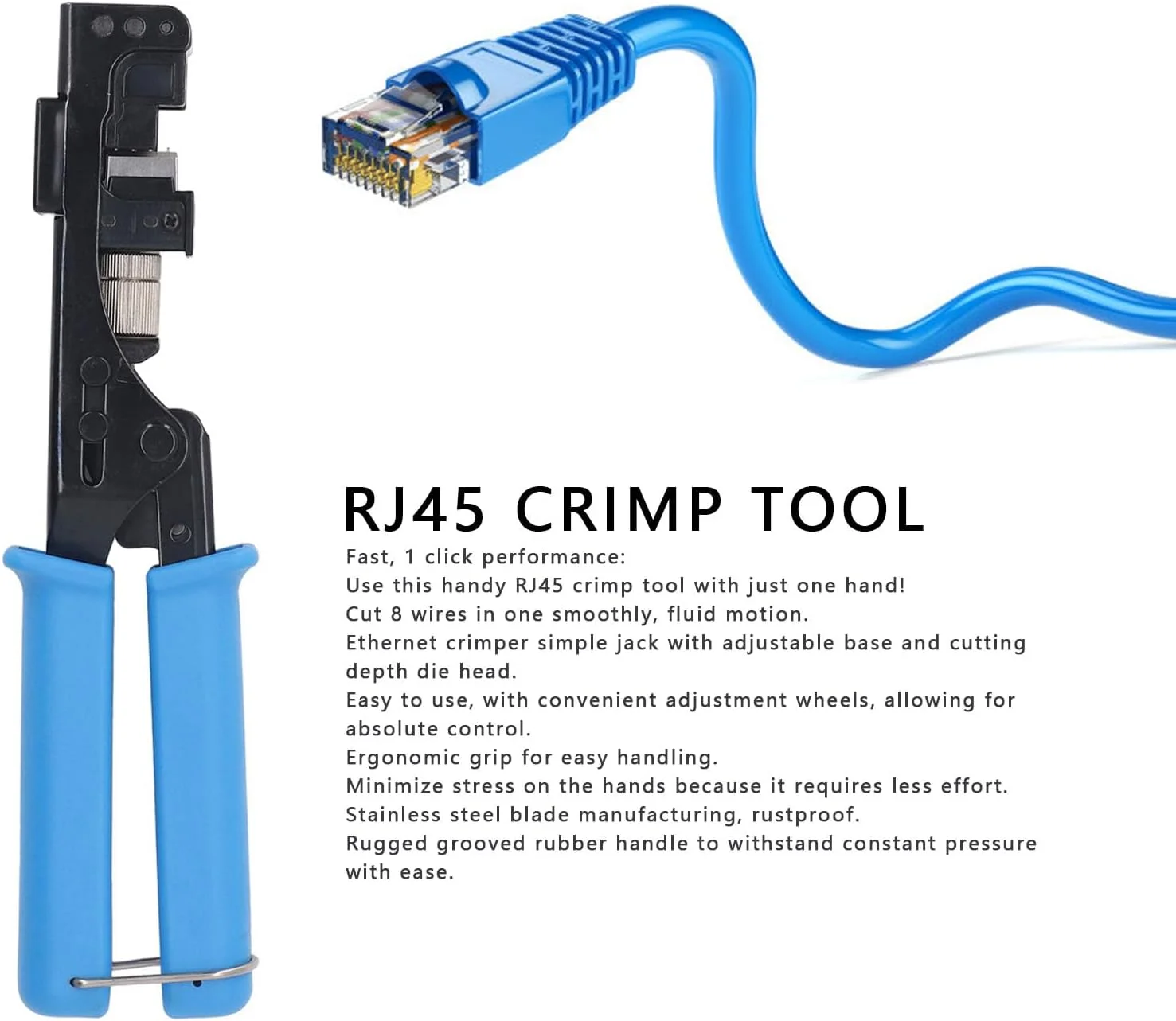 ابزار پانچ زاویه دار 90 درجه Jectse، ابزار پرس اترنت برای جک های Everest Media UTP Cat5e Cat6A Cat6 با پایه قابل تنظیم، تیغه های استیل ضد زنگ