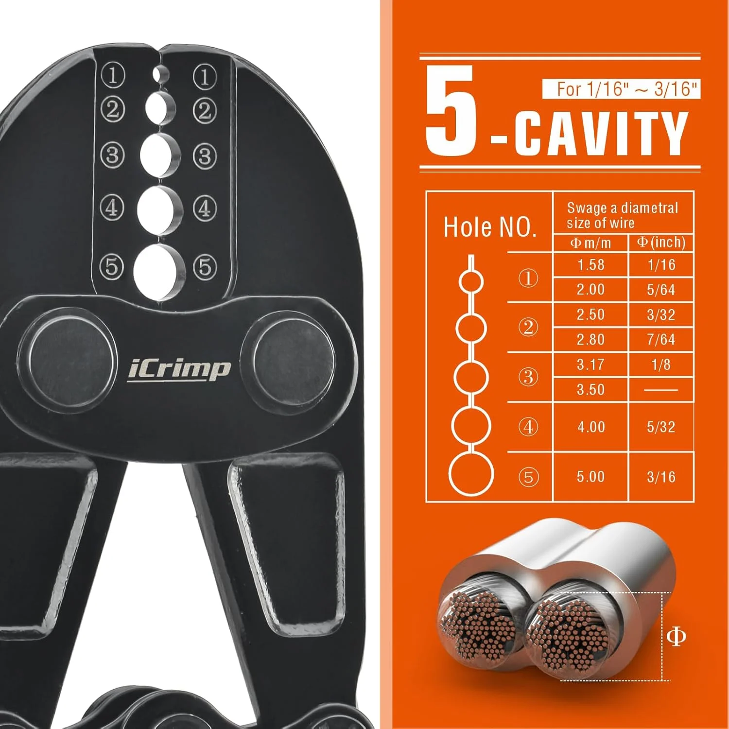 ابزار پرس سیم بکسل IWISS برای بست های بیضی آلومینیومی، بست های توقف، حلقه های پرسی، حلقه آستین پرسی از 1/16 اینچ تا 3/16 اینچ - 24 اینچ (IWS-1608B)