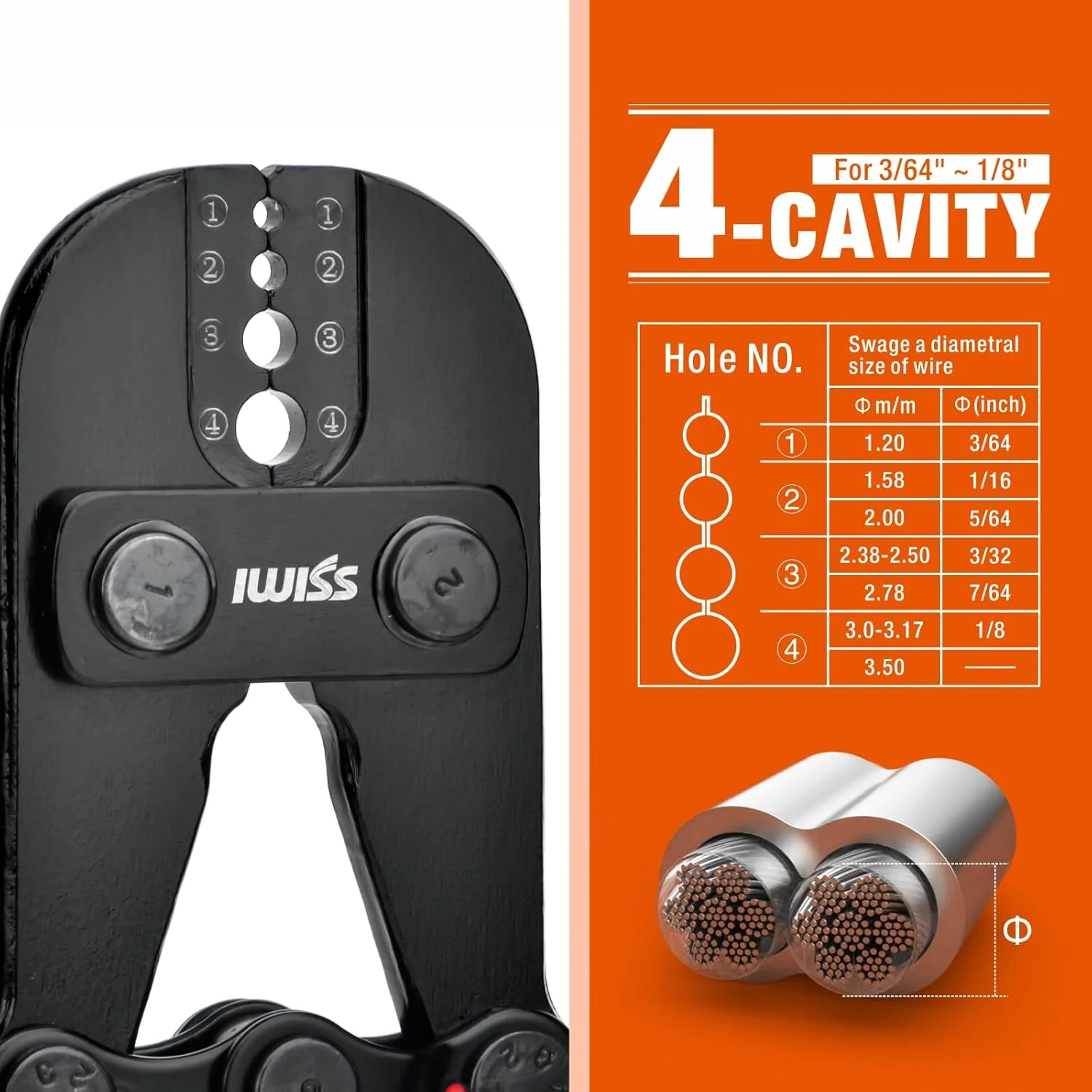 ابزار پرس سیم بکسل آی ویس برای بست های بیضی آلومینیومی، بست های توقف، حلقه های پرس، حلقه های پرس از 1/16 اینچ تا 1/8 اینچ (IWS-1608M)