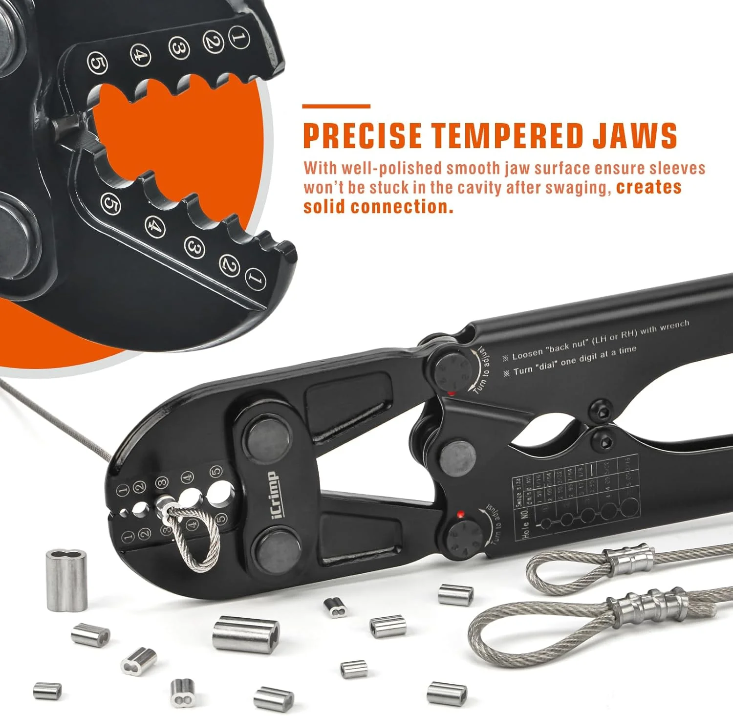 ابزار پرس سیم بکسل IWISS برای بست های بیضی آلومینیومی، بست های توقف، حلقه های پرسی، حلقه آستین پرسی از 1/16 اینچ تا 3/16 اینچ - 24 اینچ (IWS-1608B)