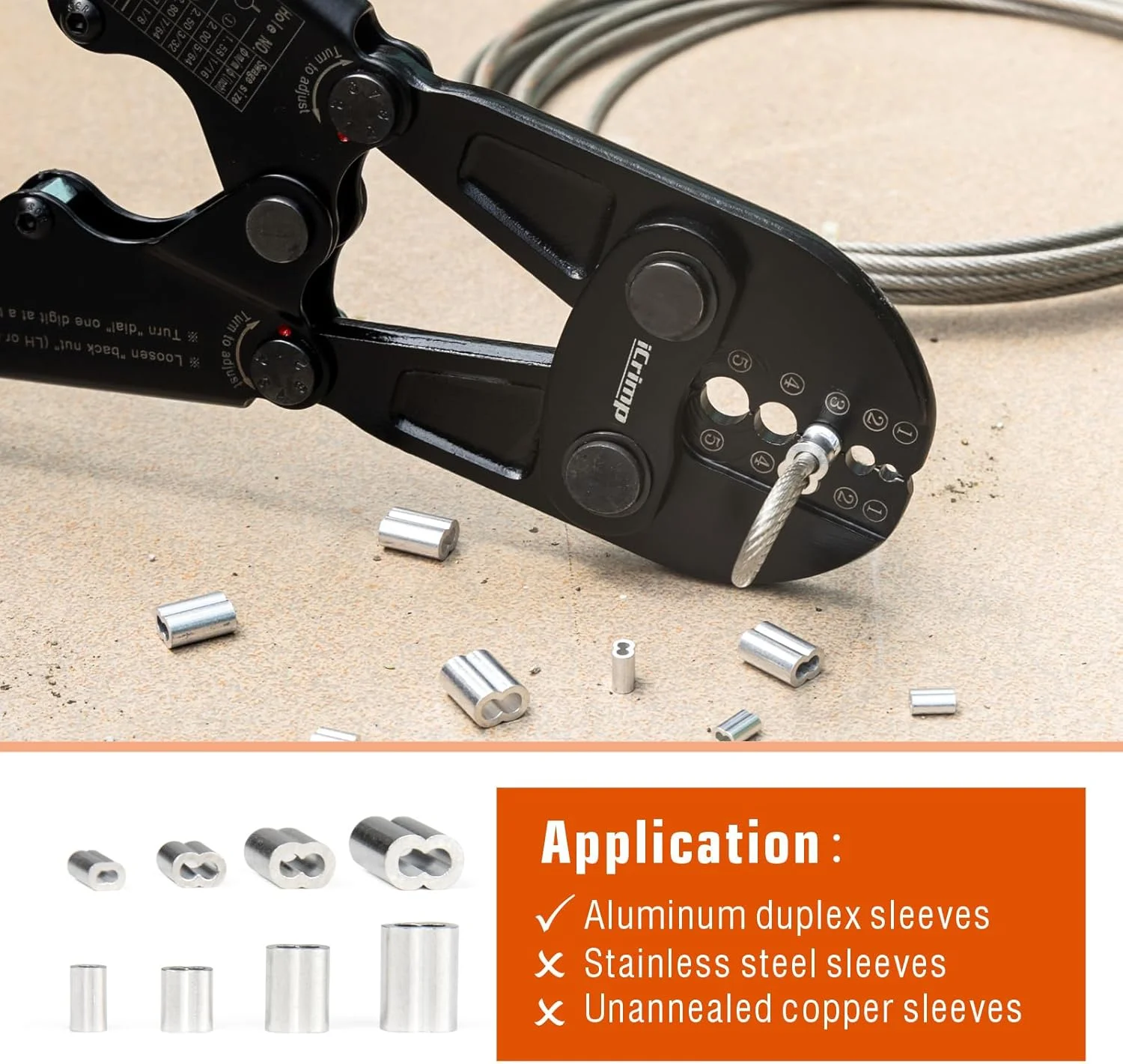 ابزار پرس سیم بکسل IWISS برای بست های بیضی آلومینیومی، بست های توقف، حلقه های پرسی، حلقه آستین پرسی از 1/16 اینچ تا 3/16 اینچ - 24 اینچ (IWS-1608B)