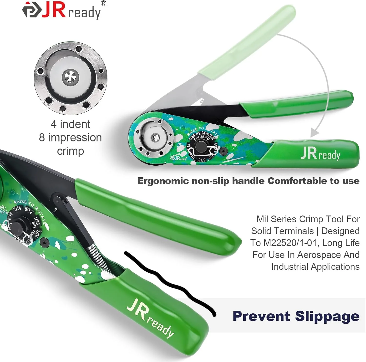 ابزار پرس JRready ST2191، ابزار پرس هوانوردی با موقعیت‌یاب UF5، ابزار پرس اتصالات جامد NEW-AS1G(M22520/1-01) برای سیم‌های 12-26AWG مناسب برای خودرو، موتورسیکلت و دریایی