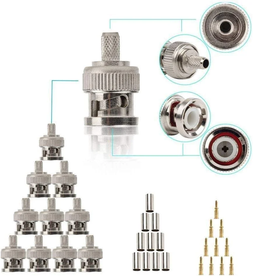 مجموعه ابزار پرس کواکسیال RF/BNC مدل JAHLGT شامل ابزار پرس و 10 عدد کانکتور BNC مناسب کابل های RG58 / RG59 / RG6