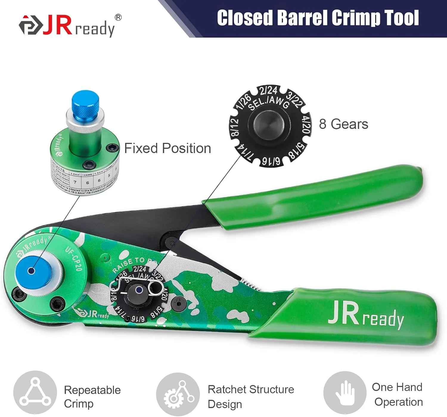 ابزار پرس JRready ST2191، ابزار پرس هوانوردی با موقعیت‌یاب UF5، ابزار پرس اتصالات جامد NEW-AS1G(M22520/1-01) برای سیم‌های 12-26AWG مناسب برای خودرو، موتورسیکلت و دریایی