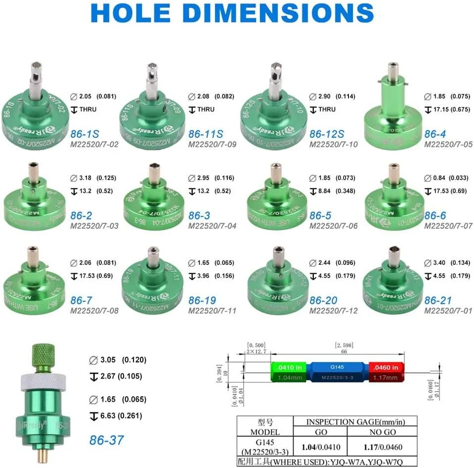 کیت ابزار پرس JRready مدل ST1049: شامل ابزار YJQ-W7A(MH860) + کیت پوزیشنر سری 86 + گیج ابزار G145(M22520/3-03) برای کانکتورهای الکتریکی و سیستم های سیم کشی