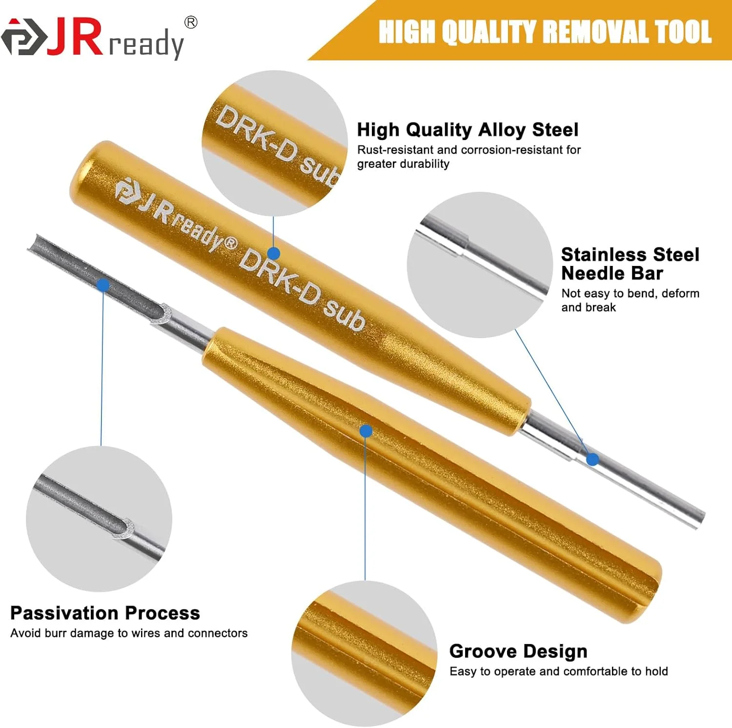 ابزار خارج کردن پین کانکتور JRready D SUB برای پین های TE/AMP/Harting Heavy Duty 5A Han D SUB، ابزار استخراج و وارد کردن پین های اتصال، ID: 0.07، OD: 0.09