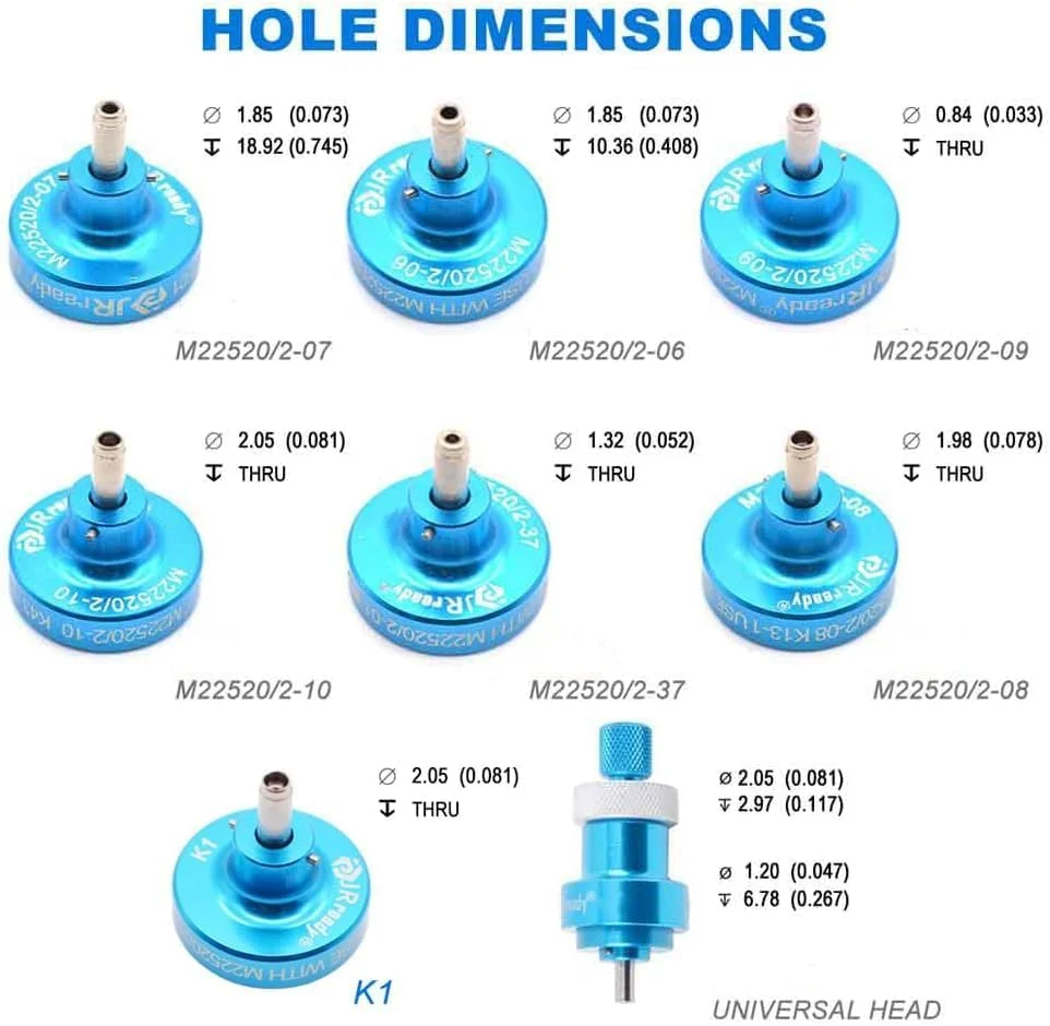 کیت ابزار پرس چهار فرورفتگی JRready مدل ST2060: پرس YJQ-W1A + هفت موقعیت دهنده + گیج G125 Go-NoGo برای پرس کردن سیم/کابل/پین/سوکت/ترمینال در کانکتور