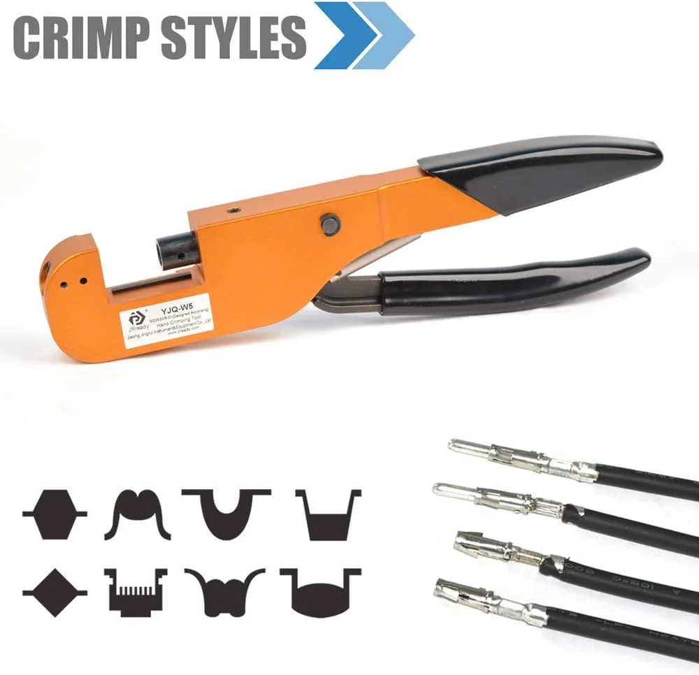 ابزار پرس سرسیم JRready YJQ-W5 (HX4/M22520/5-01) با فریم باز، ابزار سیم کشی، انبر حلقه ای اتصال مسی