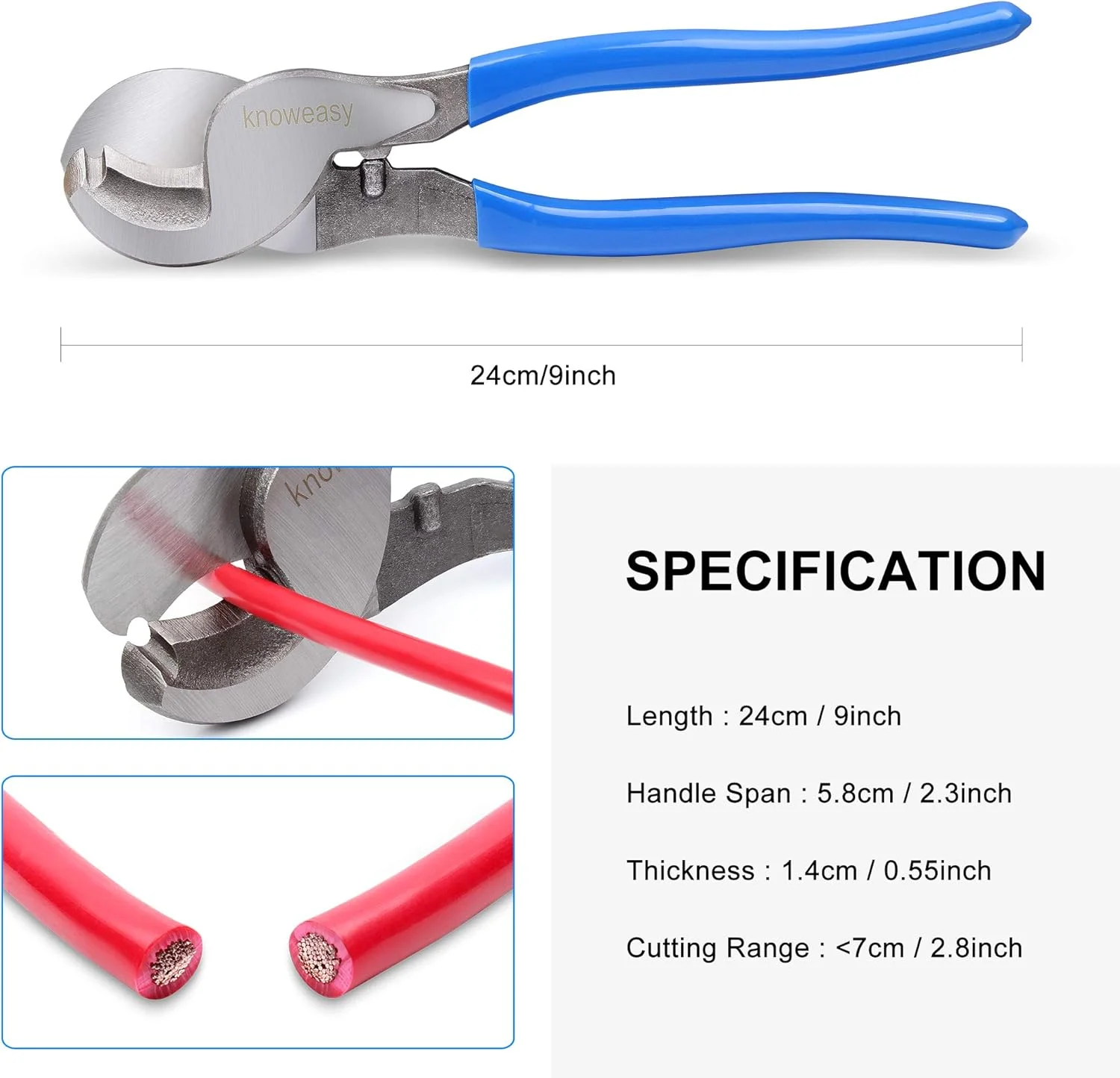 ابزار پرس سر کابل باتری Knoweasy به همراه سیم لخت کن - ابزار پرس برای کابل های ضخیم سایزهای 8، 6، 4، 2، 1، 1/0 AWG، ترمینال های باتری و سر کابل های مسی