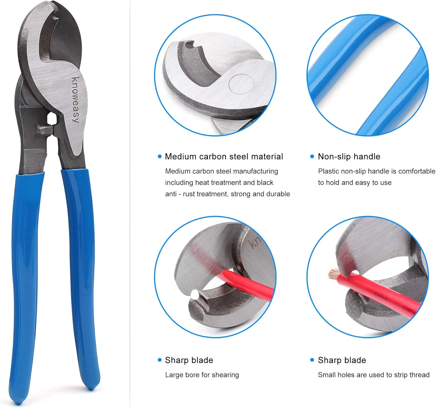 ابزار پرس سر کابل باتری Knoweasy به همراه سیم لخت کن - ابزار پرس برای کابل های ضخیم سایزهای 8، 6، 4، 2، 1، 1/0 AWG، ترمینال های باتری و سر کابل های مسی