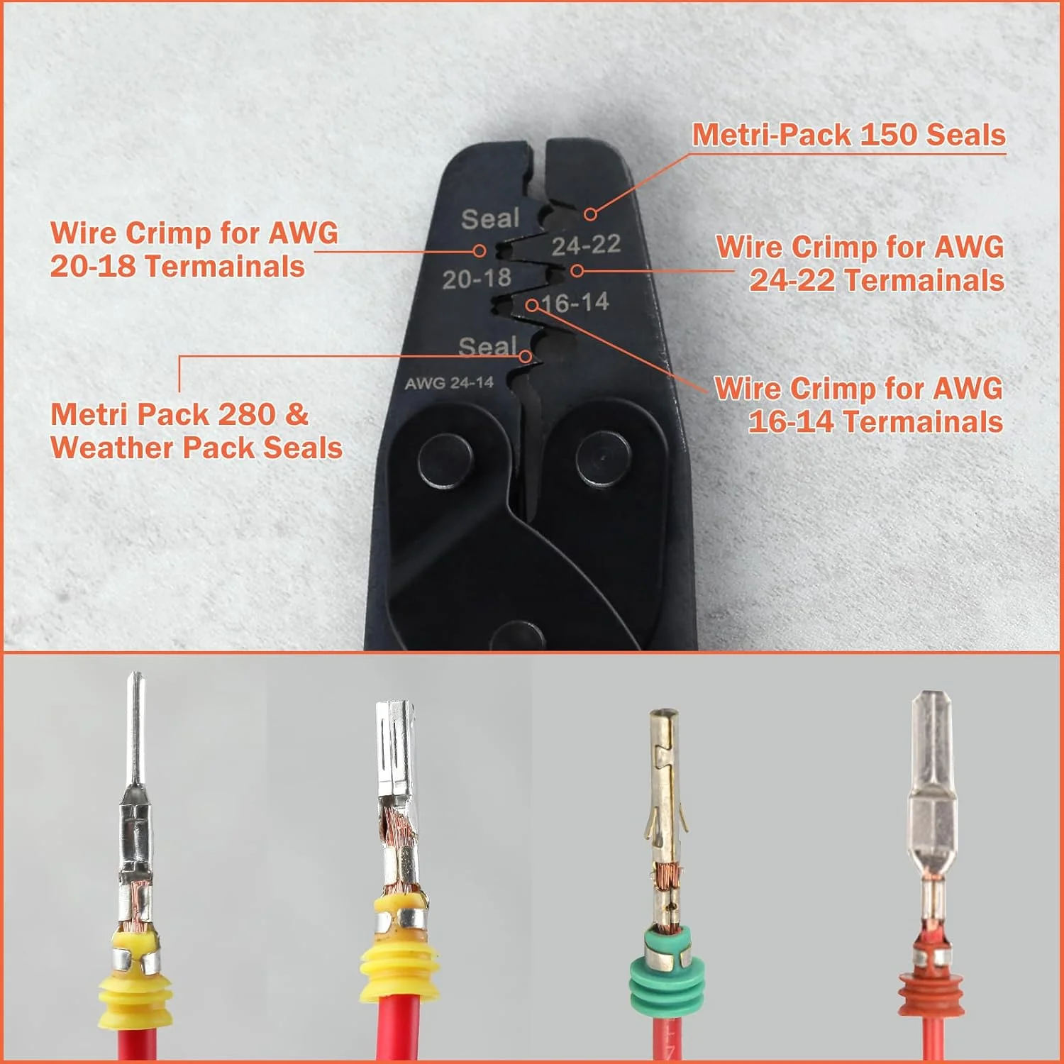ابزار پرس سرسیم لخت LEONTOOL مدل 1424B، مناسب برای سرسیم های Molex، Delphi، Amp، Tyco، Harley، PC و خودرویی - محدوده AWG 24-14