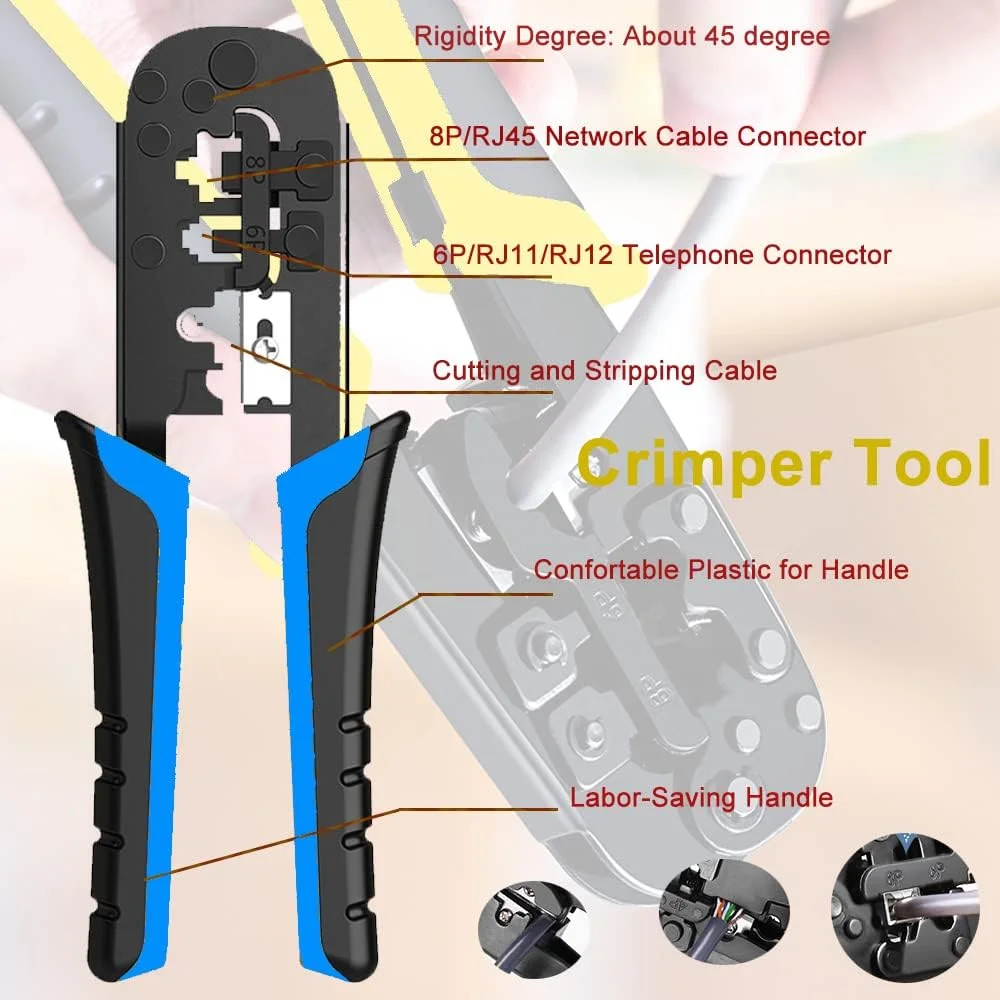 مجموعه ابزار پرس LEATBUY-TECH شامل ابزار پرس RJ45، تستر کابل LAN CAT5، پرس اترنت CAT5E/CAT6 با 50 عدد کانکتور، 50 عدد روکش، ابزار پانچ سیم شبکه و سیم لخت کن (نقره ای) مجموعه ابزار پرس LEATBUY-TECH شامل ابزار پرس RJ45، تستر کابل LAN CAT5، پرس اترنت CAT5E/CAT6 با 50 عدد کانکتور، 50 عدد روکش، ابزار پانچ سیم شبکه و سیم لخت کن (نقره ای)