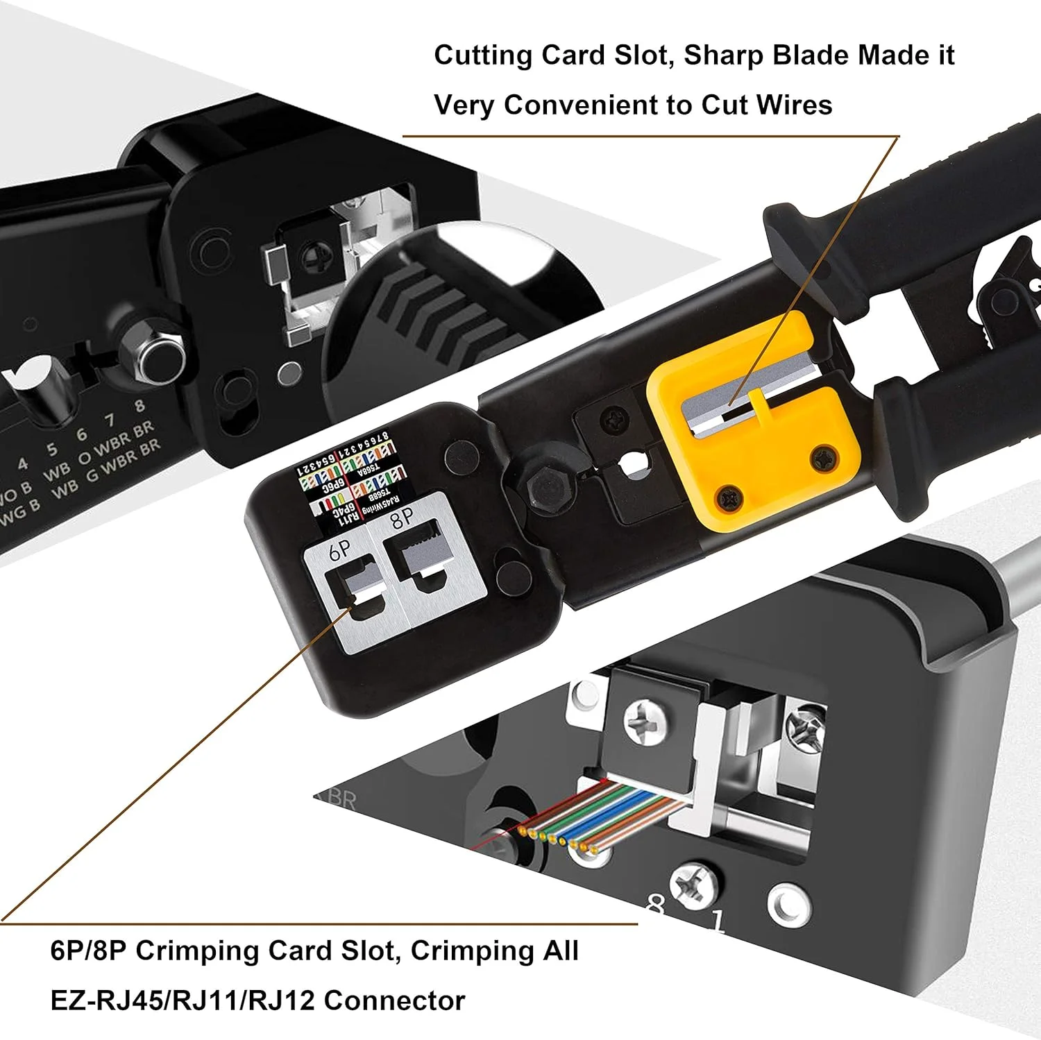مجموعه ابزار شبکه MAYLINE برای RJ45 RJ11/RJ12، ابزار پرس اترنت CAT5/CAT6، سیم لخت کن و پانچ پایین LAN (خاکستری)