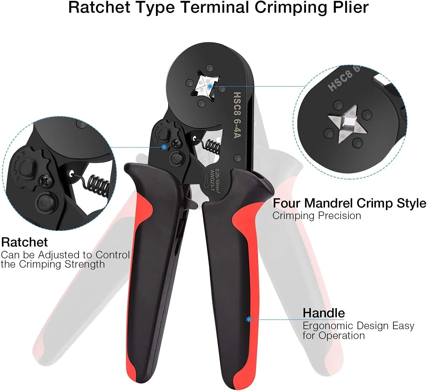 ست ابزار پرس سرسیم MIKUER، AWG23-7 ابزار پرس سیم جغجغه ای خود تنظیم شونده به همراه 1200 عدد ترمینال سیم و کانکتور پرس سرسیم (قرمز مشکی)