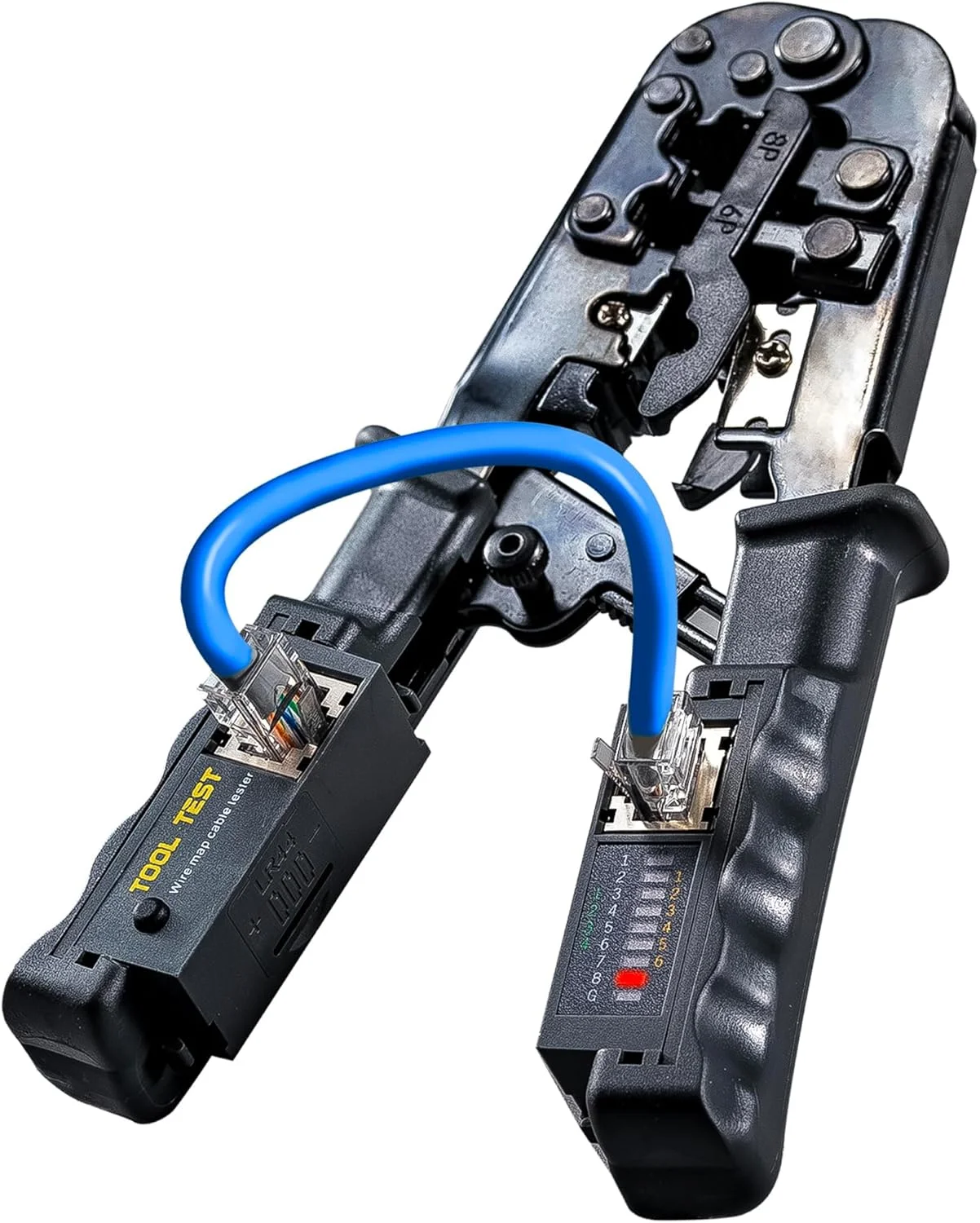 ابزار پرس RJ45 نالاکال با تستر کابل اترنت داخلی، ابزار شبکه 4 در 1، سیم لخت کن، کاتر برای RJ45 RJ11 RJ12، تستر شبکه برای سیم های Cat5 Cat5e Cat6