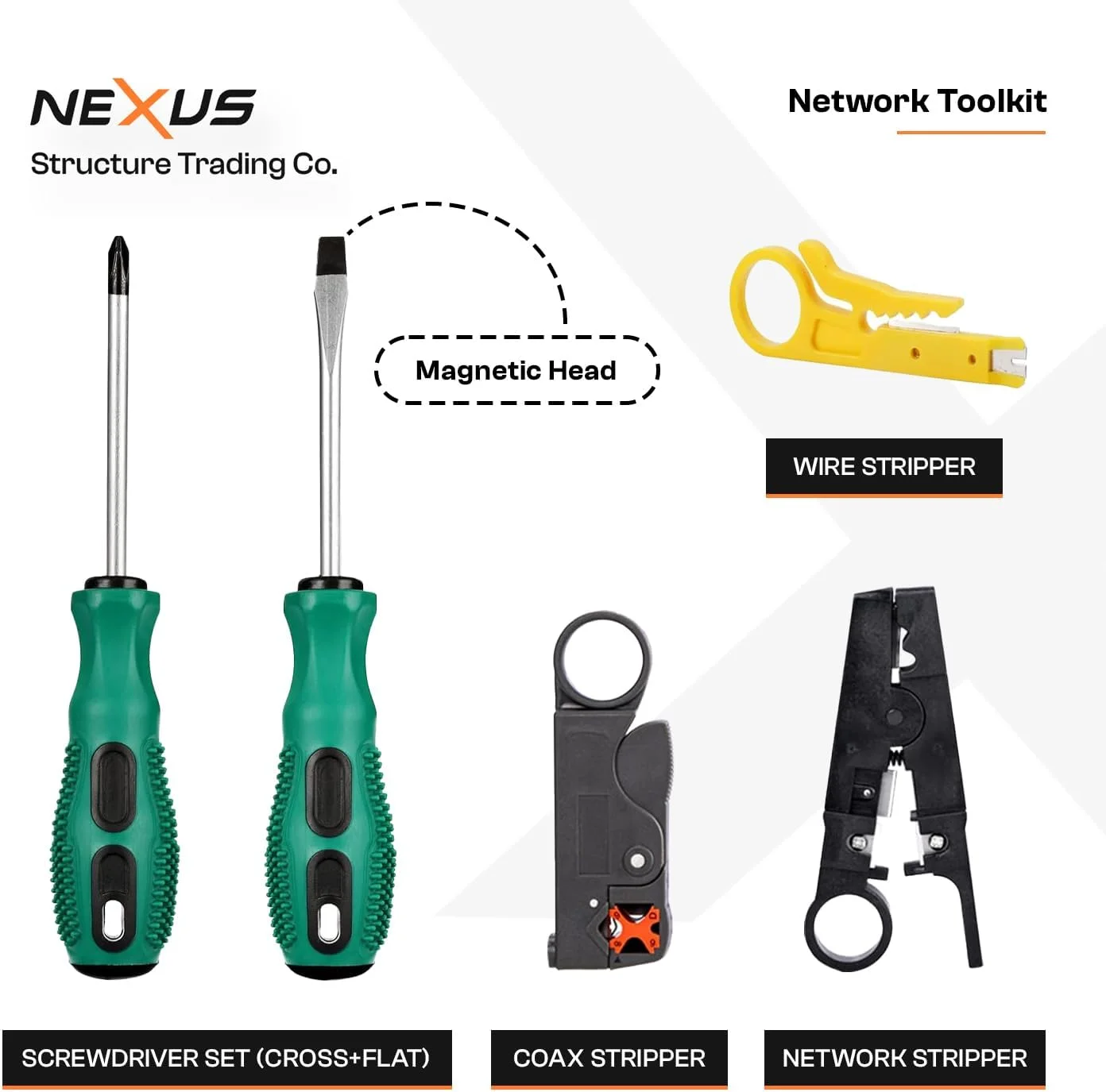مجموعه ابزار شبکه 9 در 1 نکسوس | مجموعه تعمیر و نصب کابل اترنت با ابزار پرس RJ45، تستر LAN، ابزار پانچ و موارد دیگر - مجموعه ابزار کامل برای CAT5/CAT6/CAT6A در کیف زیپ دار مجموعه ابزار شبکه 9 در 1 نکسوس | مجموعه تعمیر و نصب کابل اترنت با ابزار پرس RJ45، تستر LAN، ابزار پانچ و موارد دیگر - مجموعه ابزار کامل برای CAT5/CAT6/CAT6A در کیف زیپ دار