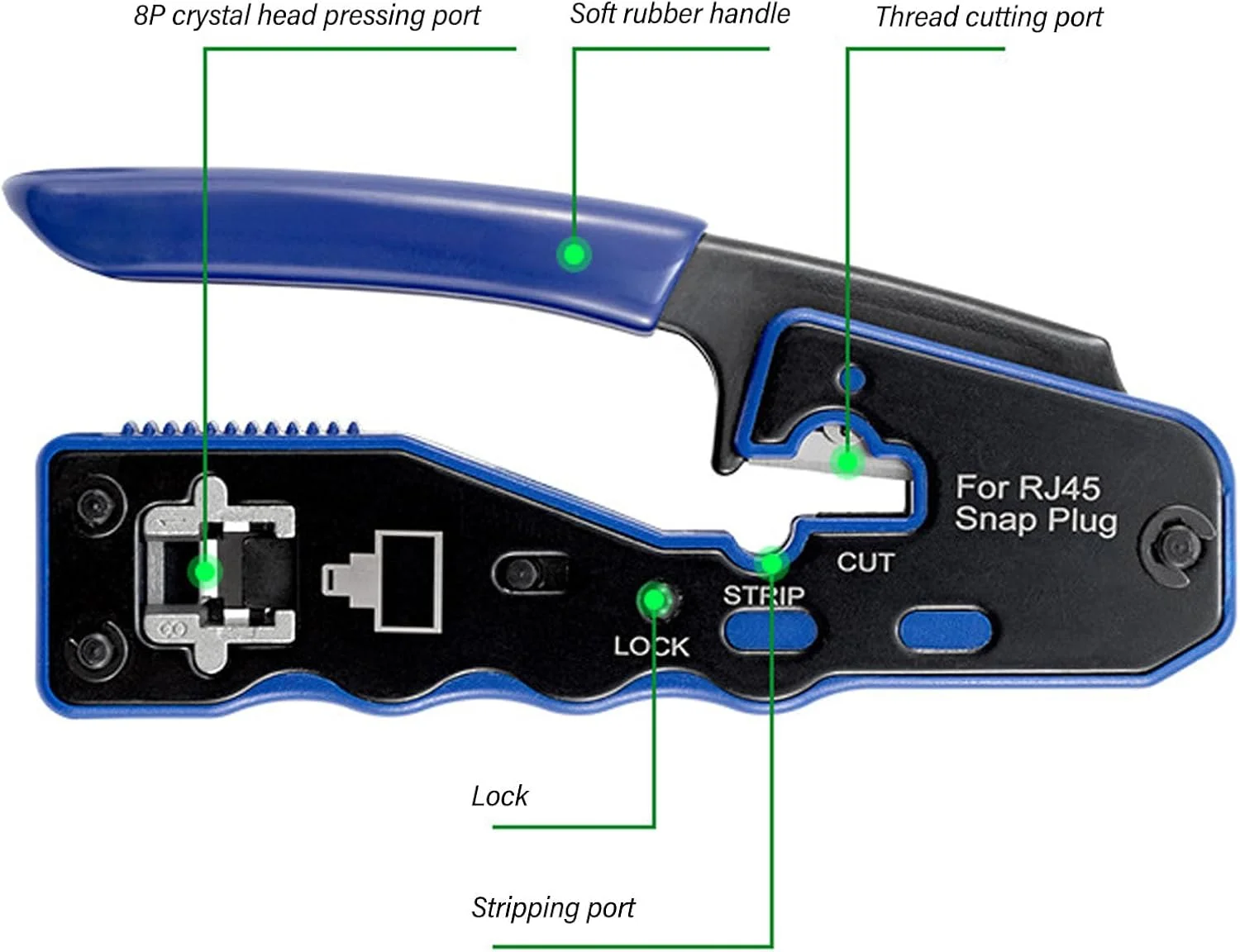 کیت ابزار پرس RJ45، سیم لخت کن و کاتر، تستر کابل اترنت سر کریستالی 8P8C، برای Cat5e Cat6 Cat6a کیت ابزار پرس RJ45، سیم لخت کن و کاتر، تستر کابل اترنت سر کریستالی 8P8C، برای Cat5e Cat6 Cat6a