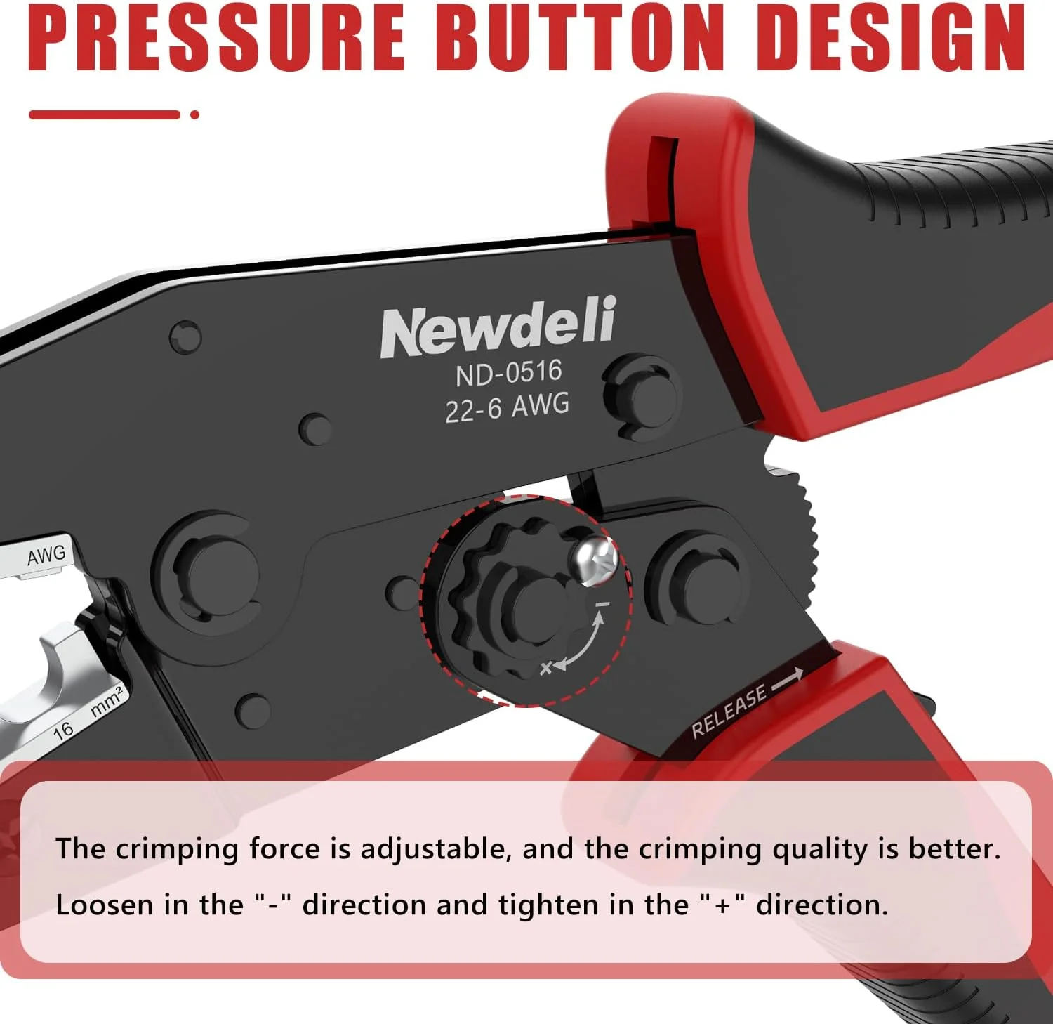 ابزار سیم چین Newdeli برای اتصالات سیمی غیر عایق - ابزار سیم چین جغجغه ای AWG 22-6 ابزار چین دار حلقه ای غیر عایق الکتریکی