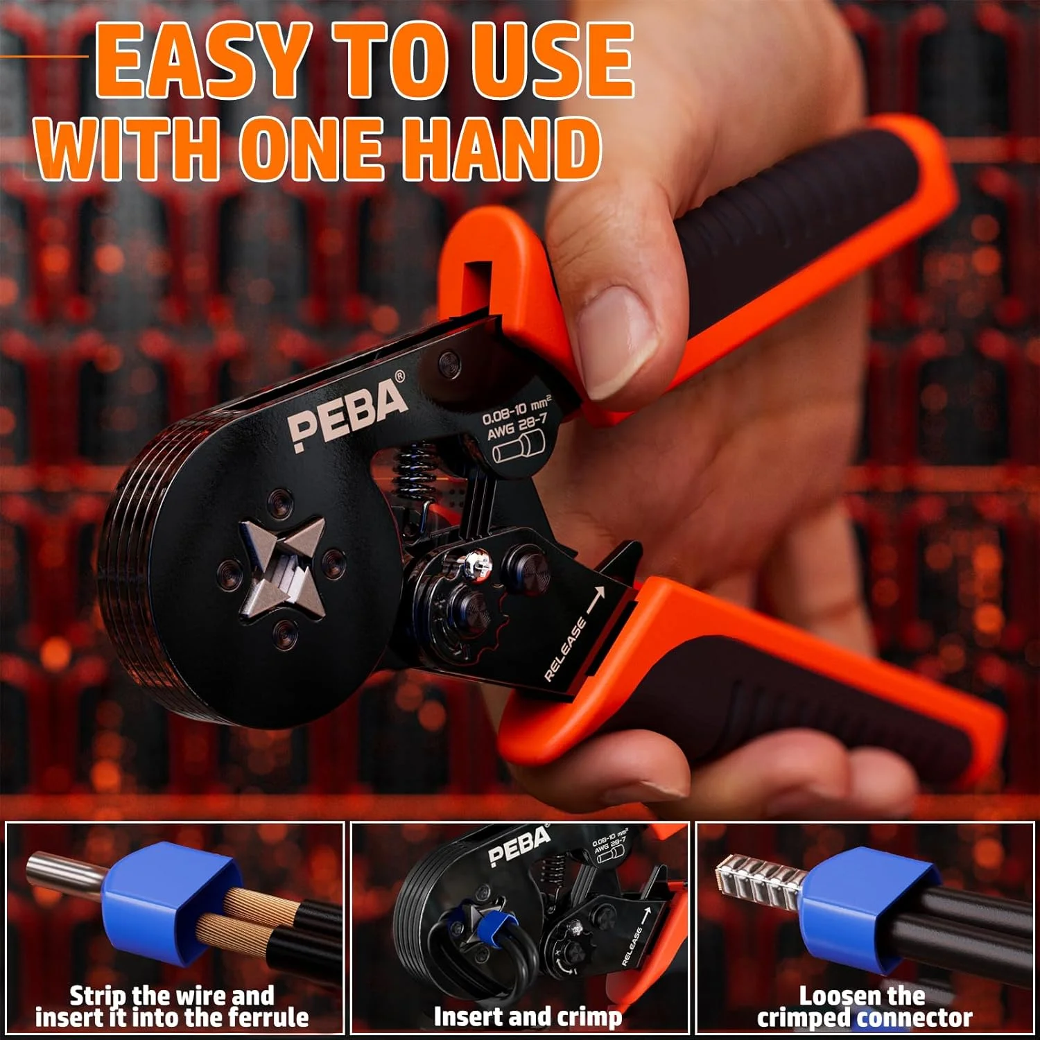 مجموعه ابزار پرس سرسیم PEBA، شامل ۳۳ سایز سرسیم، انبر پرس خود تنظیم شونده برای سیم های AWG 28-7، سیم لخت کن | انبر پرس سیم - انبر اتصال دهنده الکتریکی - مجموعه ابزار پرس جغجغه ای مجموعه ابزار پرس سرسیم PEBA، شامل ۳۳ سایز سرسیم، انبر پرس خود تنظیم شونده برای سیم های AWG 28-7، سیم لخت کن | انبر پرس سیم - انبر اتصال دهنده الکتریکی - مجموعه ابزار پرس جغجغه ای