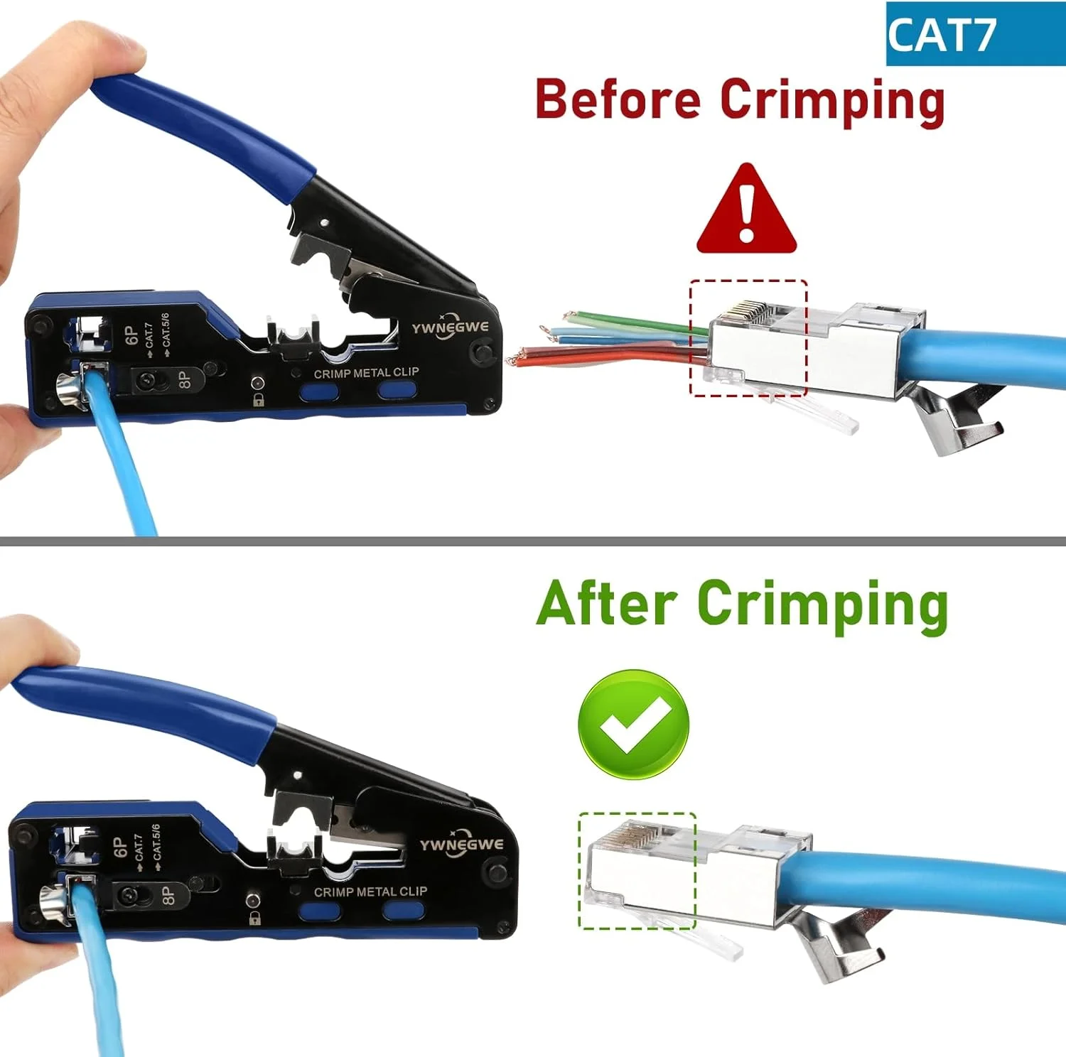 ابزار پرس RJ45 Pass Through، ابزار پرس کابل شبکه Cat7 Cat6A Cat6 Cat5e Cat5 RJ45، ابزار پرس اترنت Pass Through، ابزار سیم لخت کن، برش و پرس همه کاره