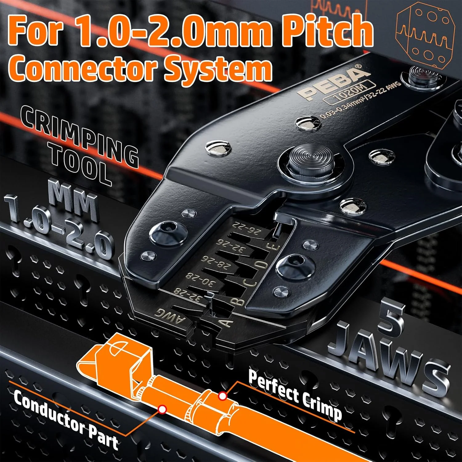 ابزار پرس سرسیم جغجغه ای PEBA JST سایز 32-22 AWG برای کانکتورهای میکرو با گام 1.0mm/1.25mm/1.5mm/2.0mm، ابزار پرس برای ترمینال های Molex TE - ابزار پرس دقیق JST