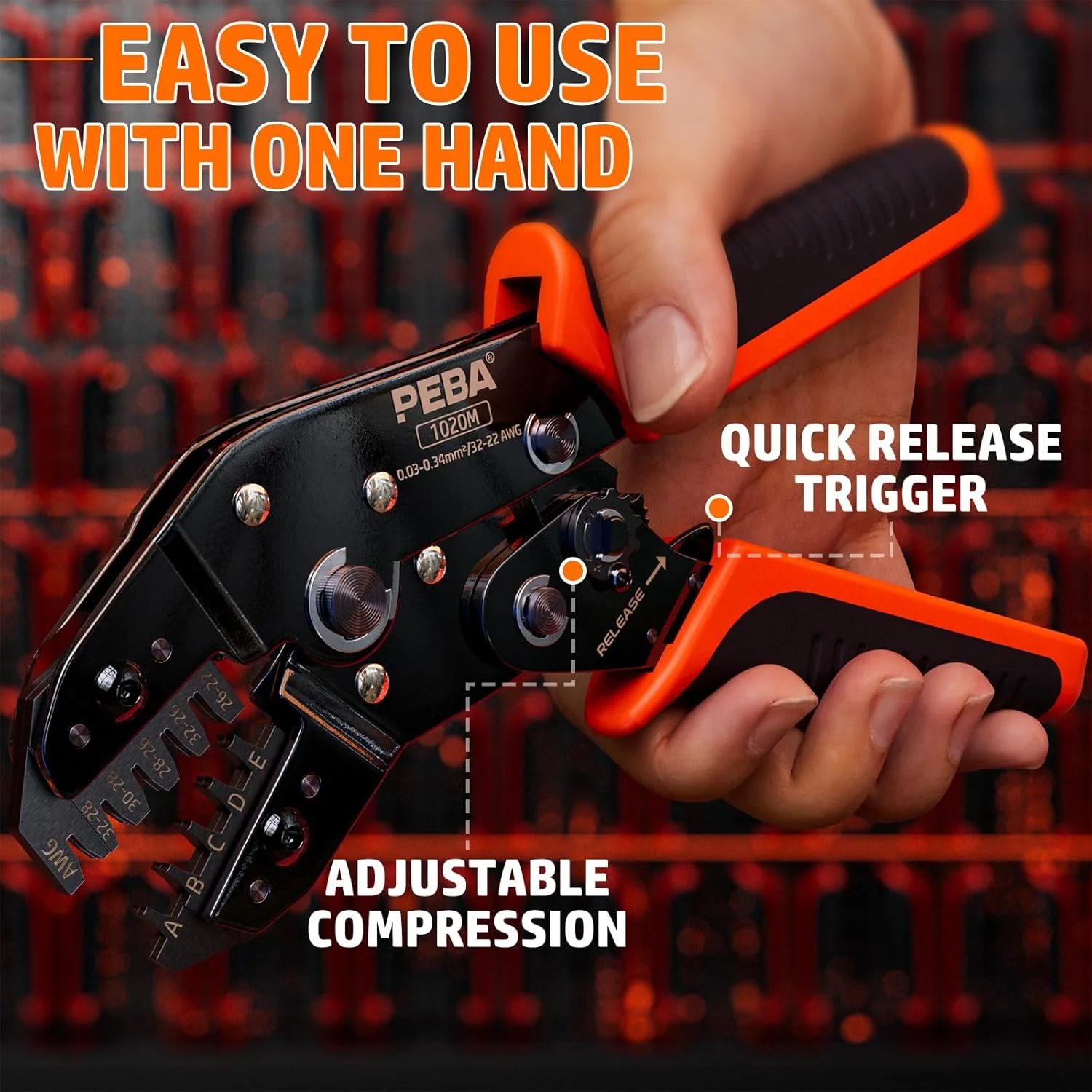 ابزار پرس سرسیم جغجغه ای PEBA JST سایز 32-22 AWG برای کانکتورهای میکرو با گام 1.0mm/1.25mm/1.5mm/2.0mm، ابزار پرس برای ترمینال های Molex TE - ابزار پرس دقیق JST