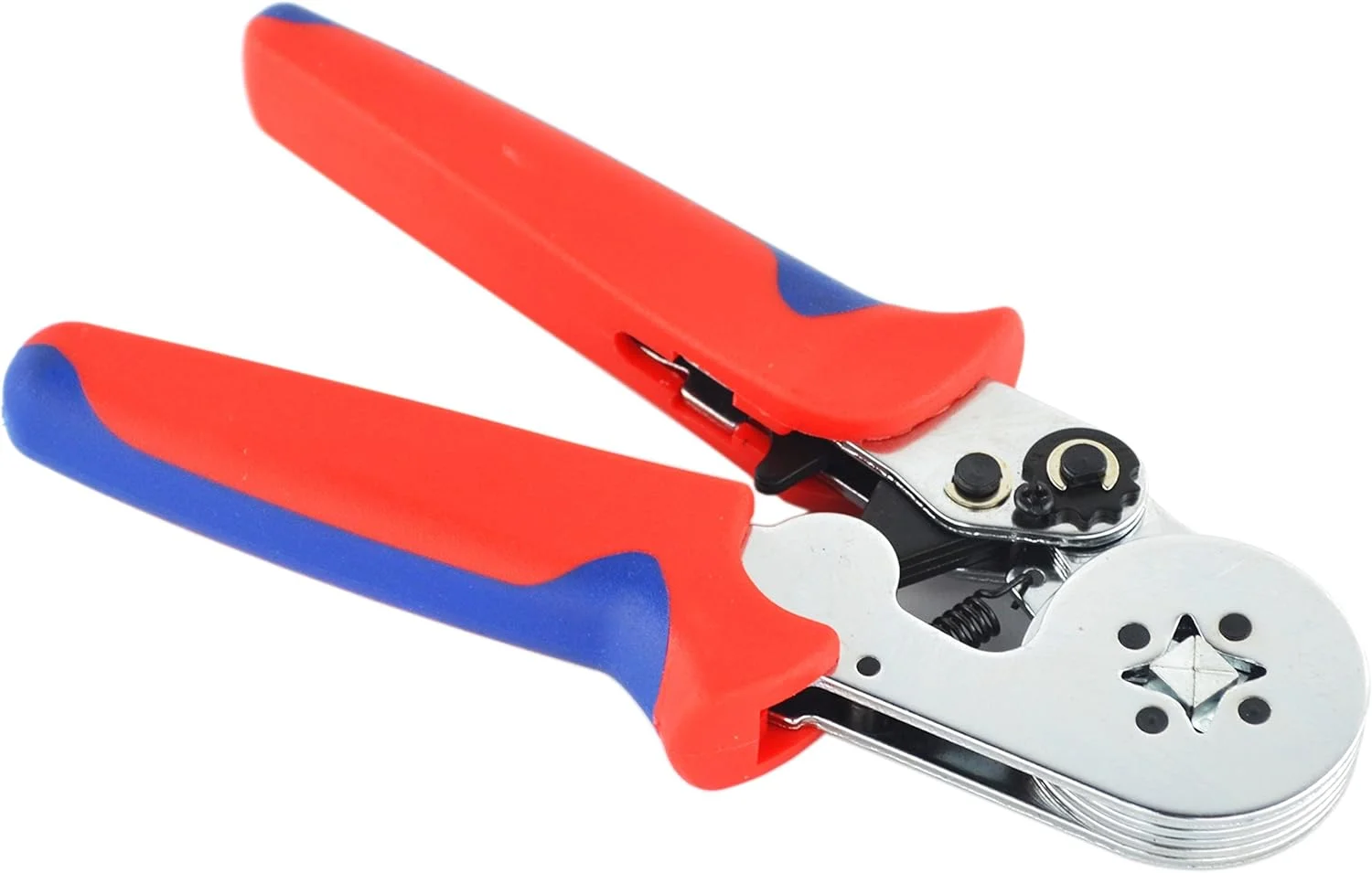 ابزار پرس سرسیم بوشوِی مربعی قابل حمل و حرفه ای Samyo با دسته قرمز-آبی مدل RBW04 (سایز AWG23-10)