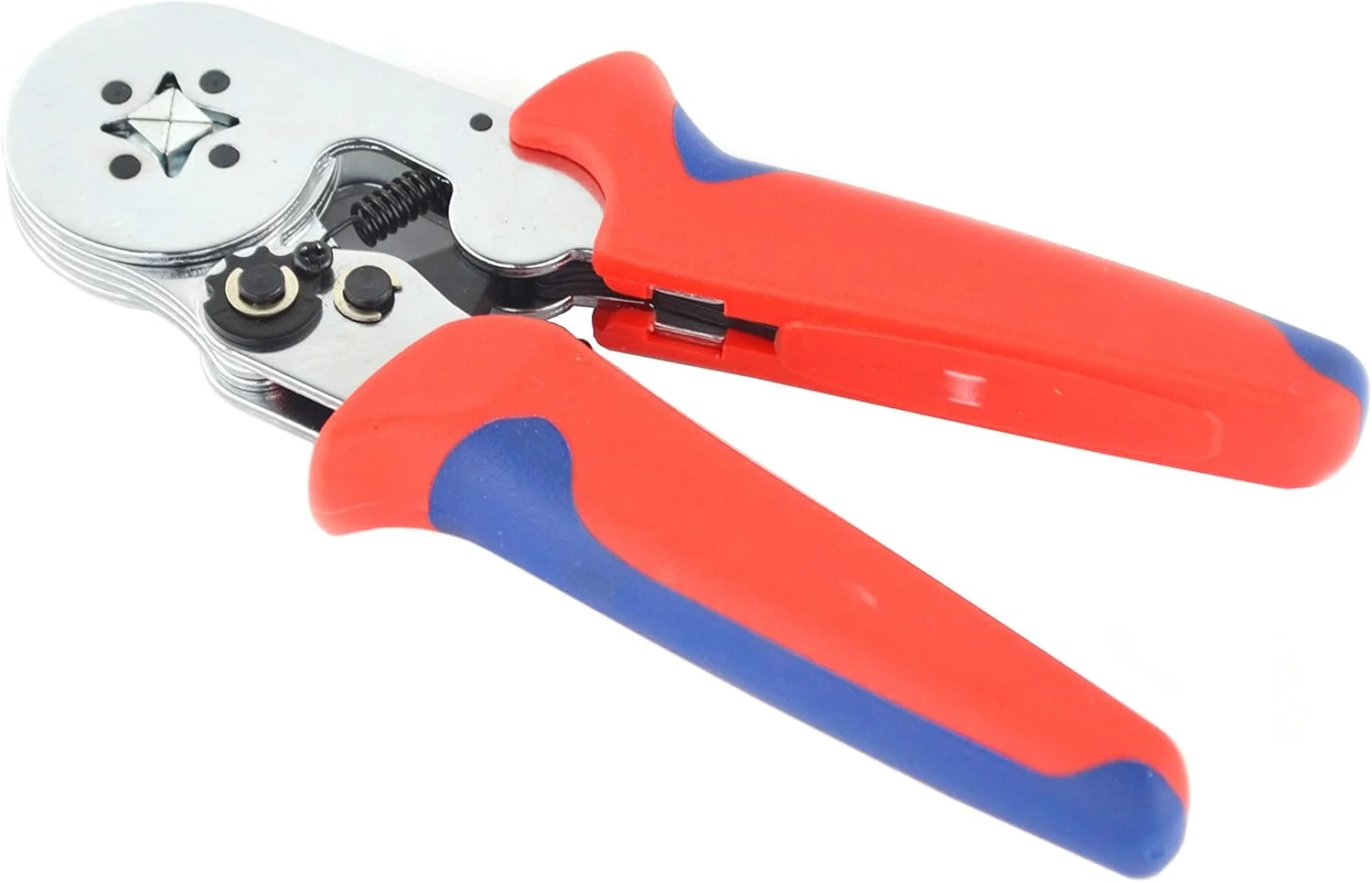 ابزار پرس سرسیم بوشوِی مربعی قابل حمل و حرفه ای Samyo با دسته قرمز-آبی مدل RBW04 (سایز AWG23-10)